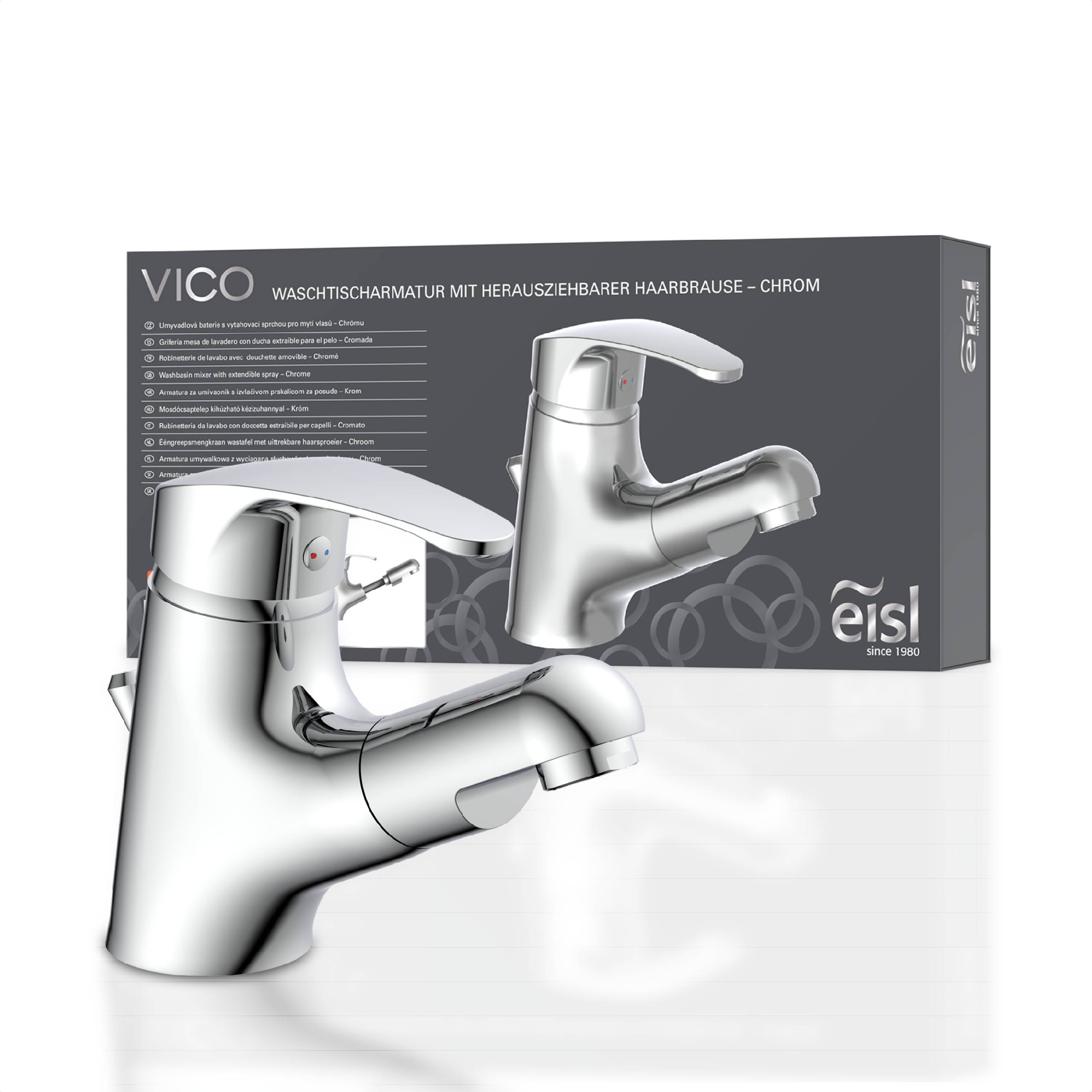 VICO Waschtischarmatur, Chrom, mit herausziehbarer Haarbrause