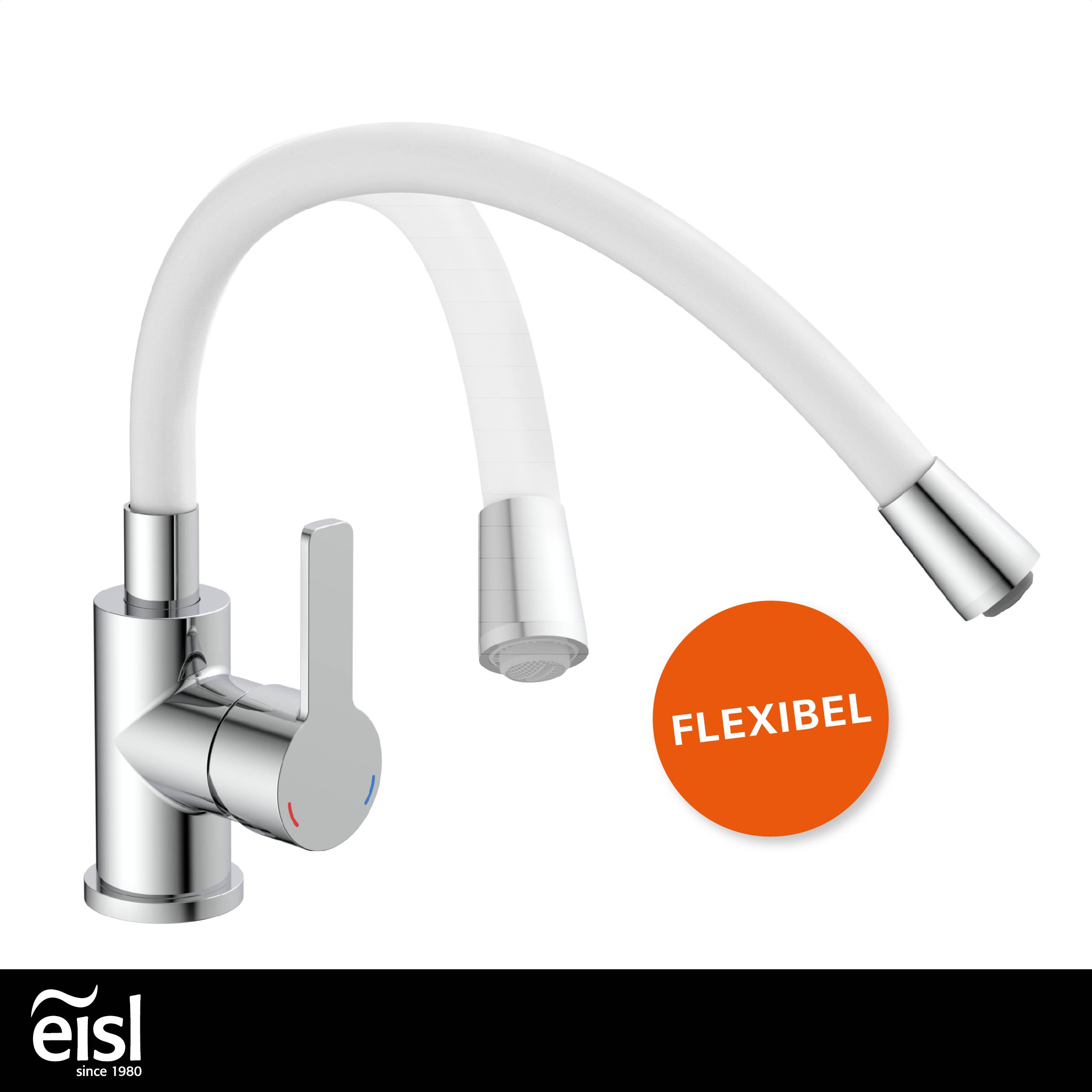 FLEXO Waschtischarmatur, Chrom/Weiß, mit flexiblem Auslauf