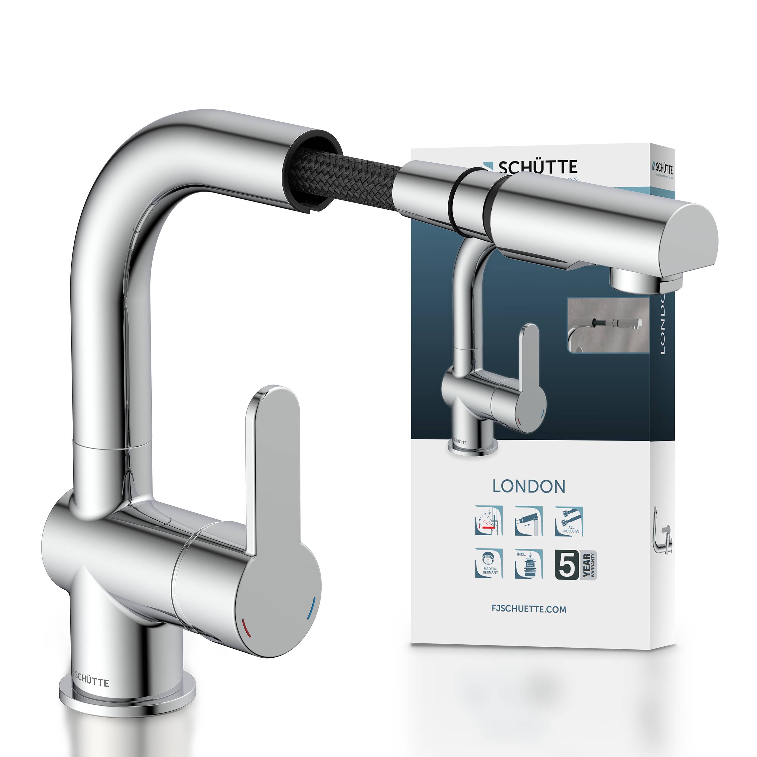 LONDON Waschtischarmatur, Chrom, mit herausziehbarer Haarbrause