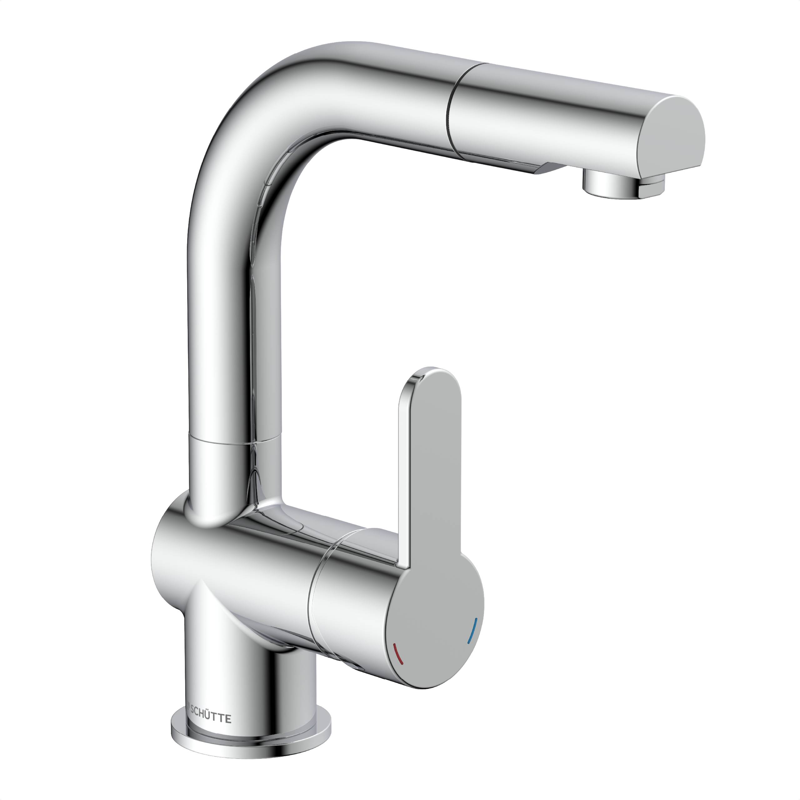 Einhebel-Küchenarmatur aus Chrom mit hochgebogenem Auslauf und Seitenhebel, vor weißem Hintergrund gezeigt.