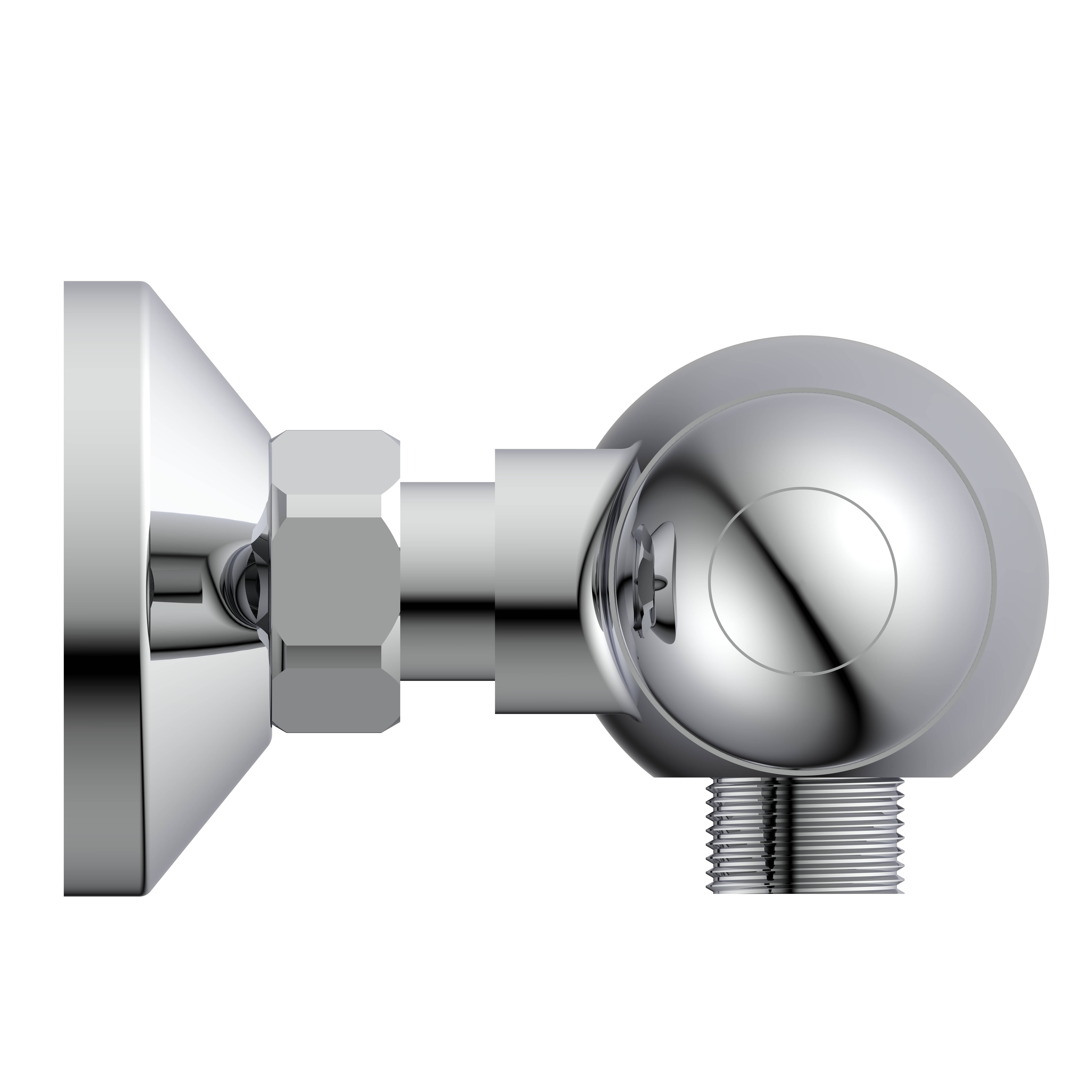 Chromarmaturfitting mit Gewindeauslass und verstellbarem Verbindungsstück auf schwarzem Hintergrund.