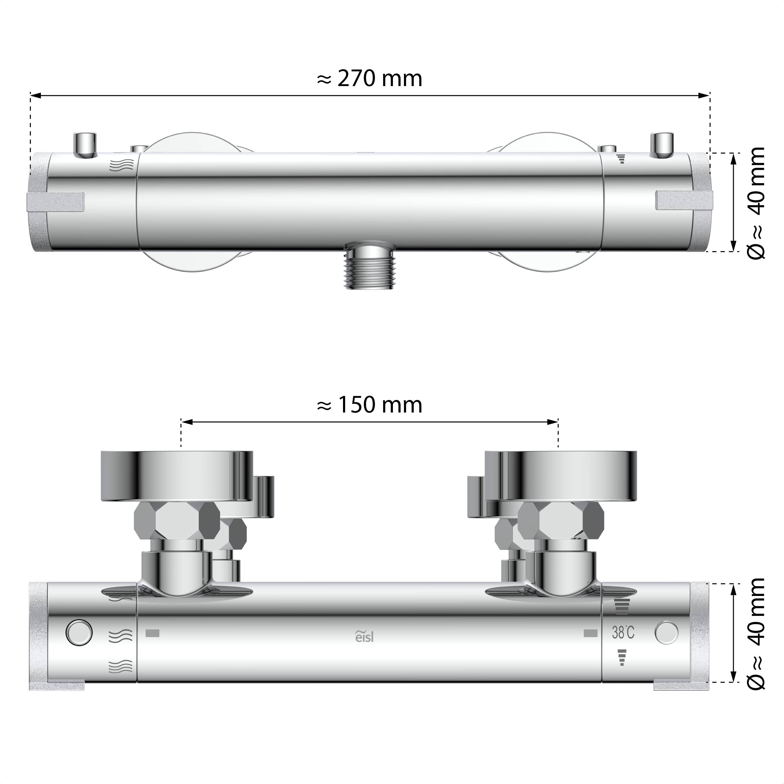 CLAUDIO Thermostat Duscharmatur, Chrom