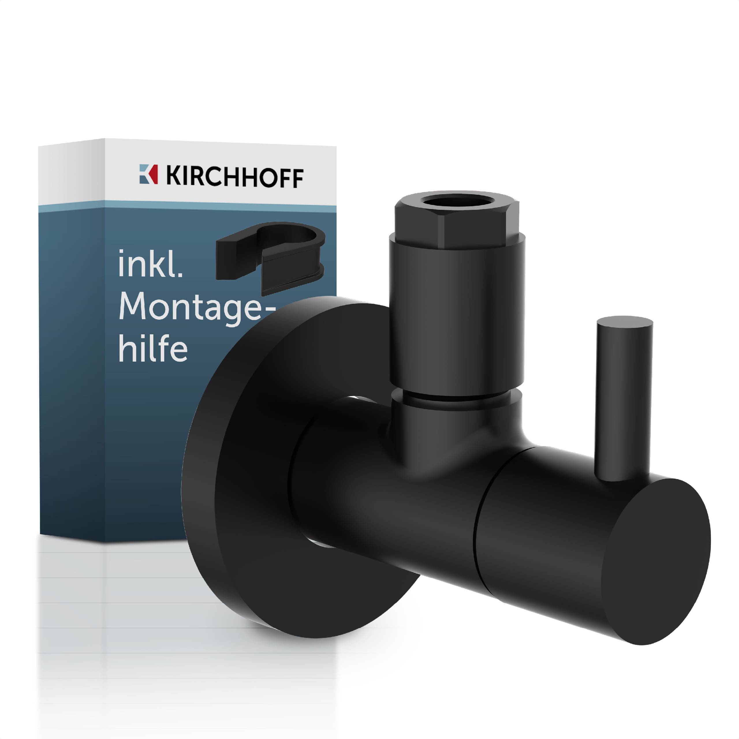 MS Eckventil, Schwarz matt, 1/2"AG x 10 mmQ, mit Rosette