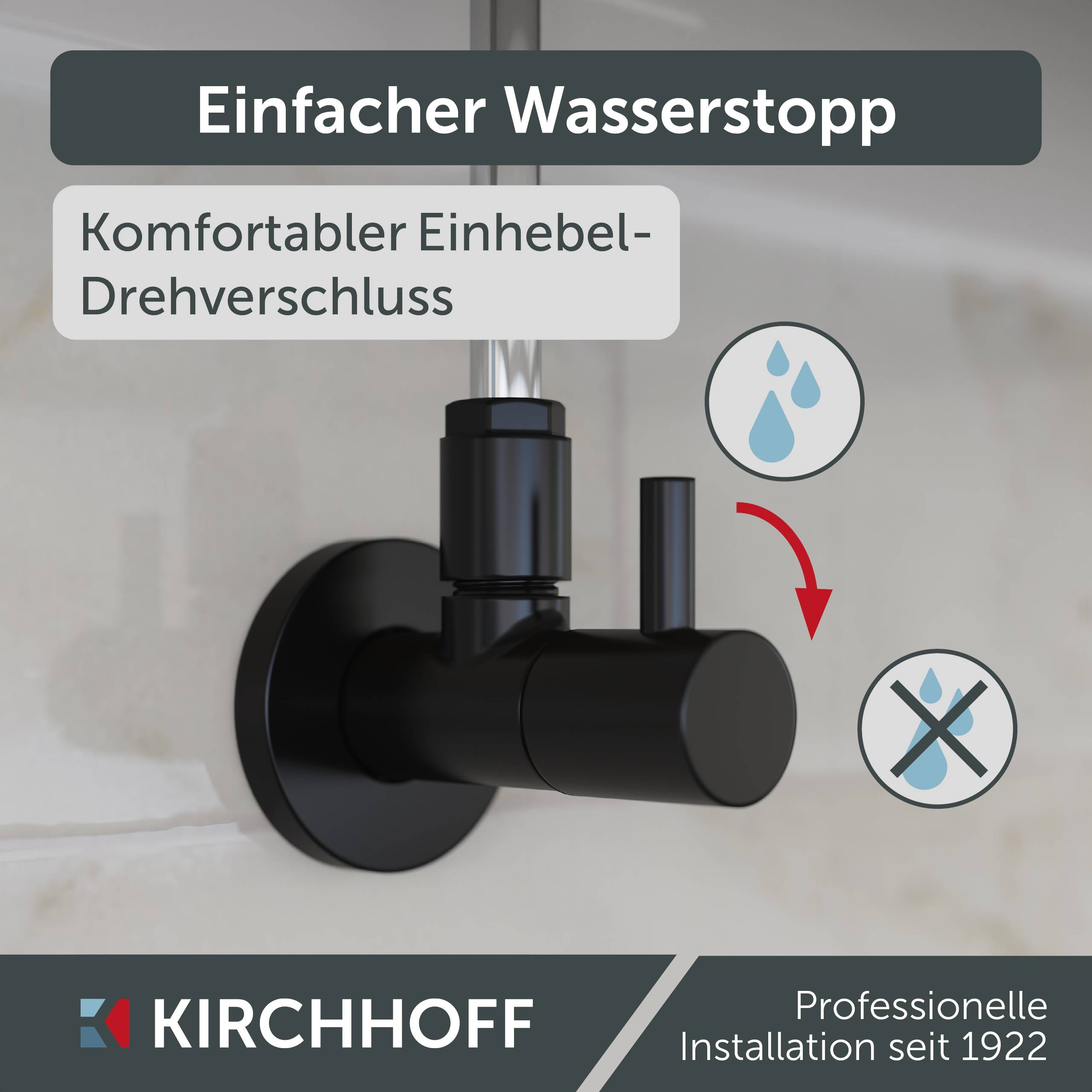 MS Eckventil, Schwarz matt, 1/2"AG x 10 mmQ, mit Rosette