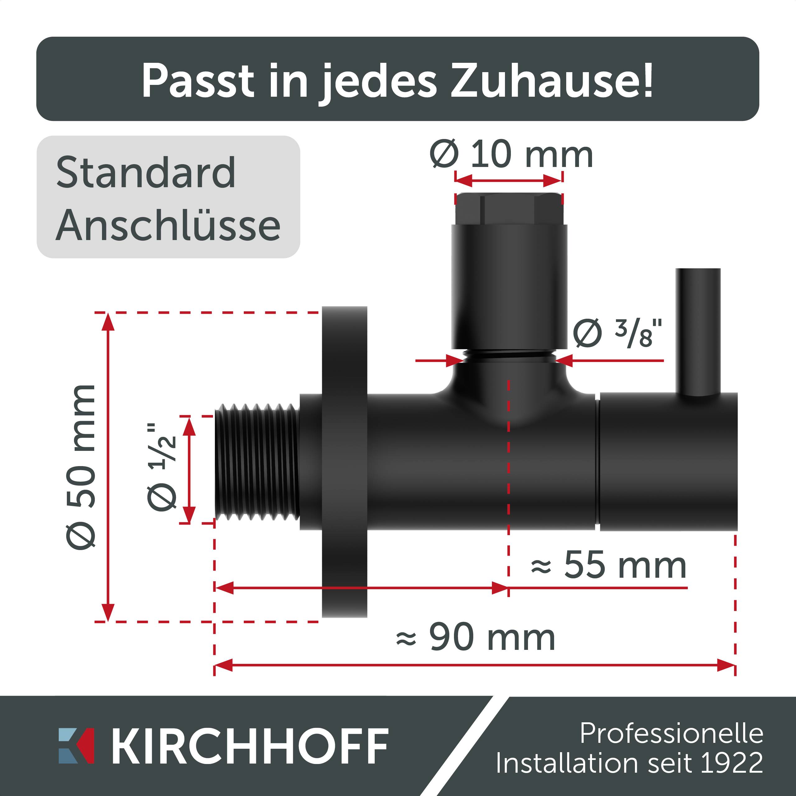 MS Eckventil, Schwarz matt, 1/2"AG x 10 mmQ, mit Rosette