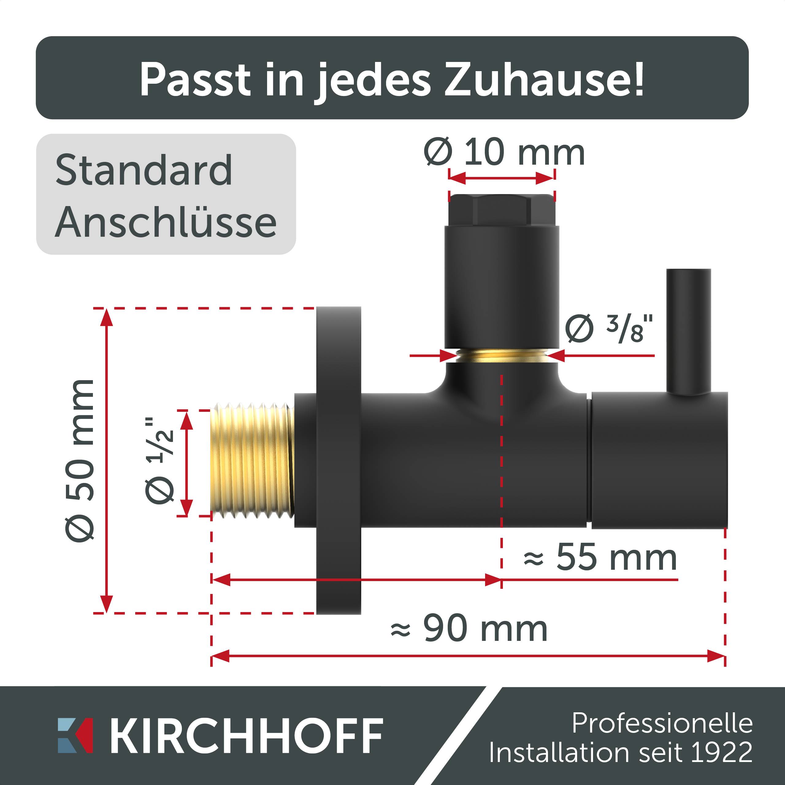 MS Eckventil, Schwarz matt, 1/2"AG x 10 mmQ, mit Rosette