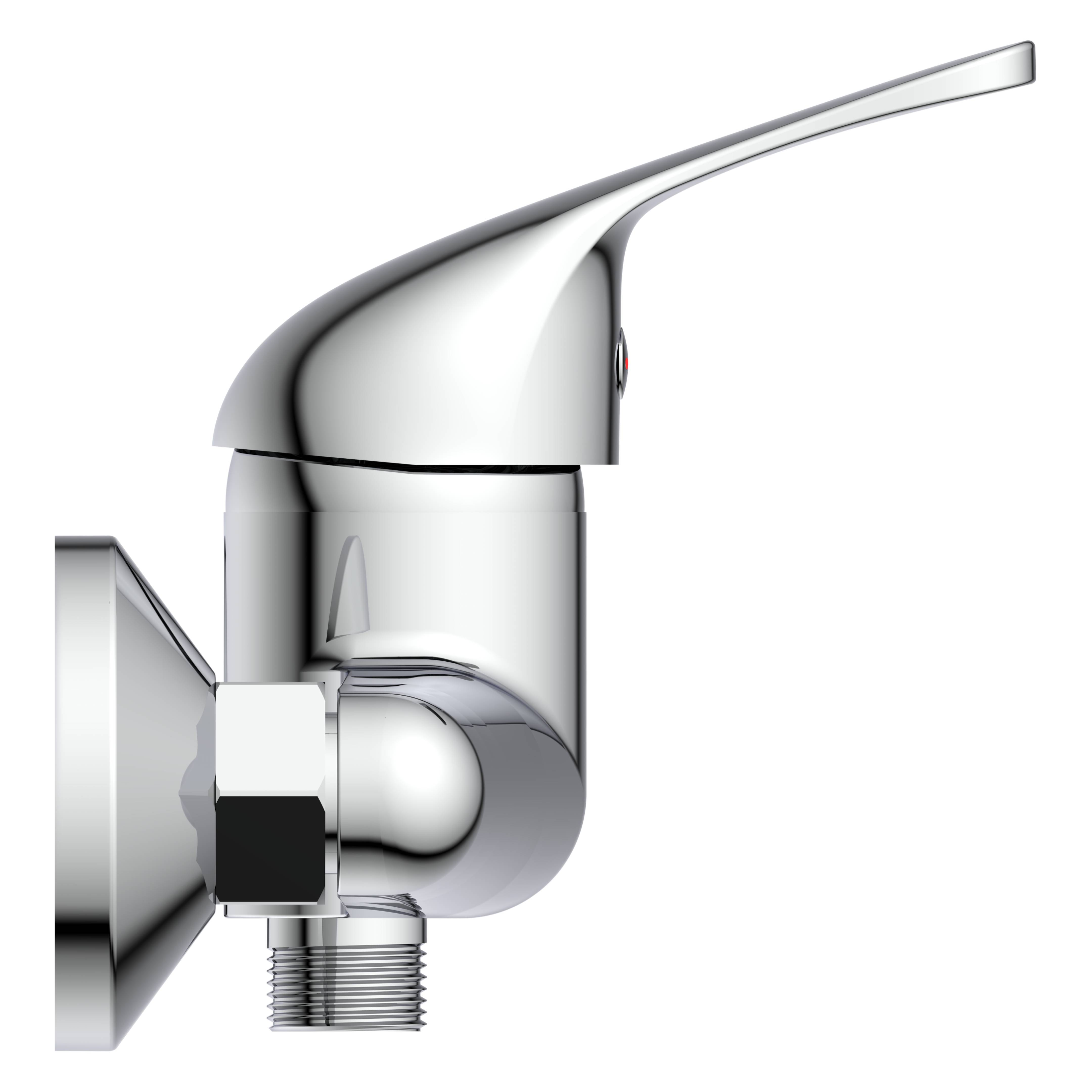 Eine glänzende Chromhahn-Armatur vor einem schwarzen Hintergrund, mit einem eleganten, modernen Design und einem einzelnen Hebel zur Wasserflusssteuerung.