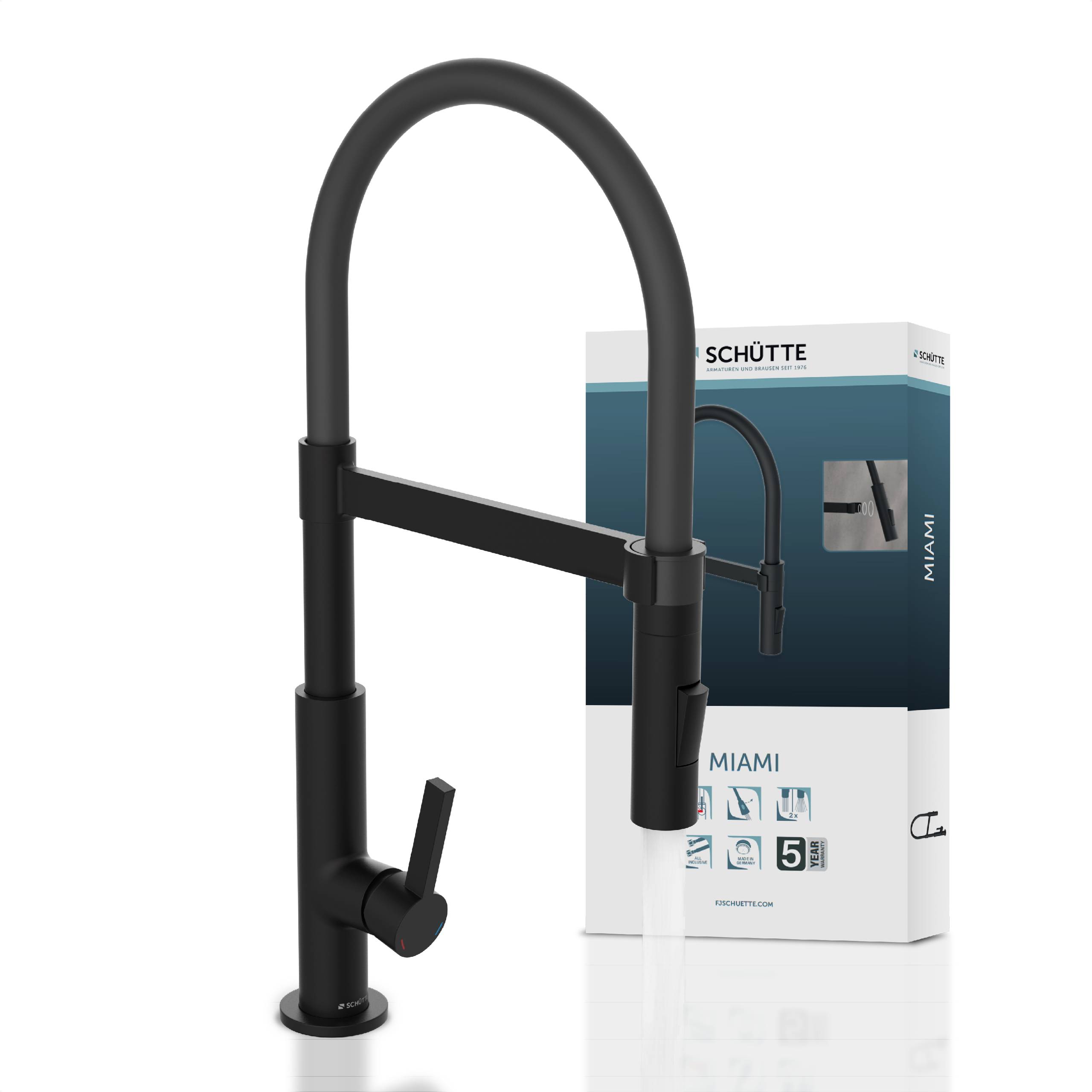 MIAMI Spültischarmatur, Schwarz matt, mit Soft-Touch Schlauch