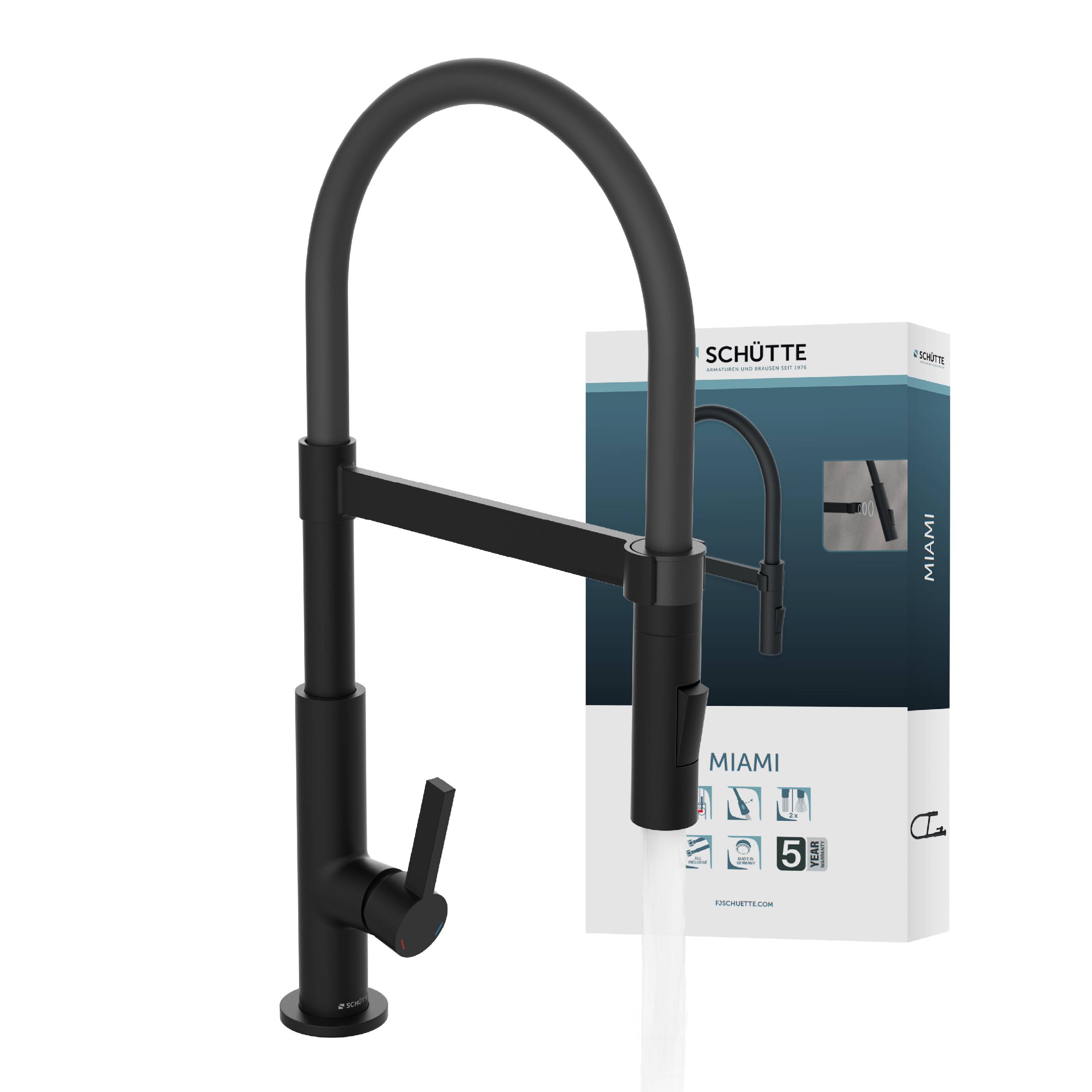 MIAMI Spültischarmatur, Schwarz matt, mit Soft-Touch Schlauch