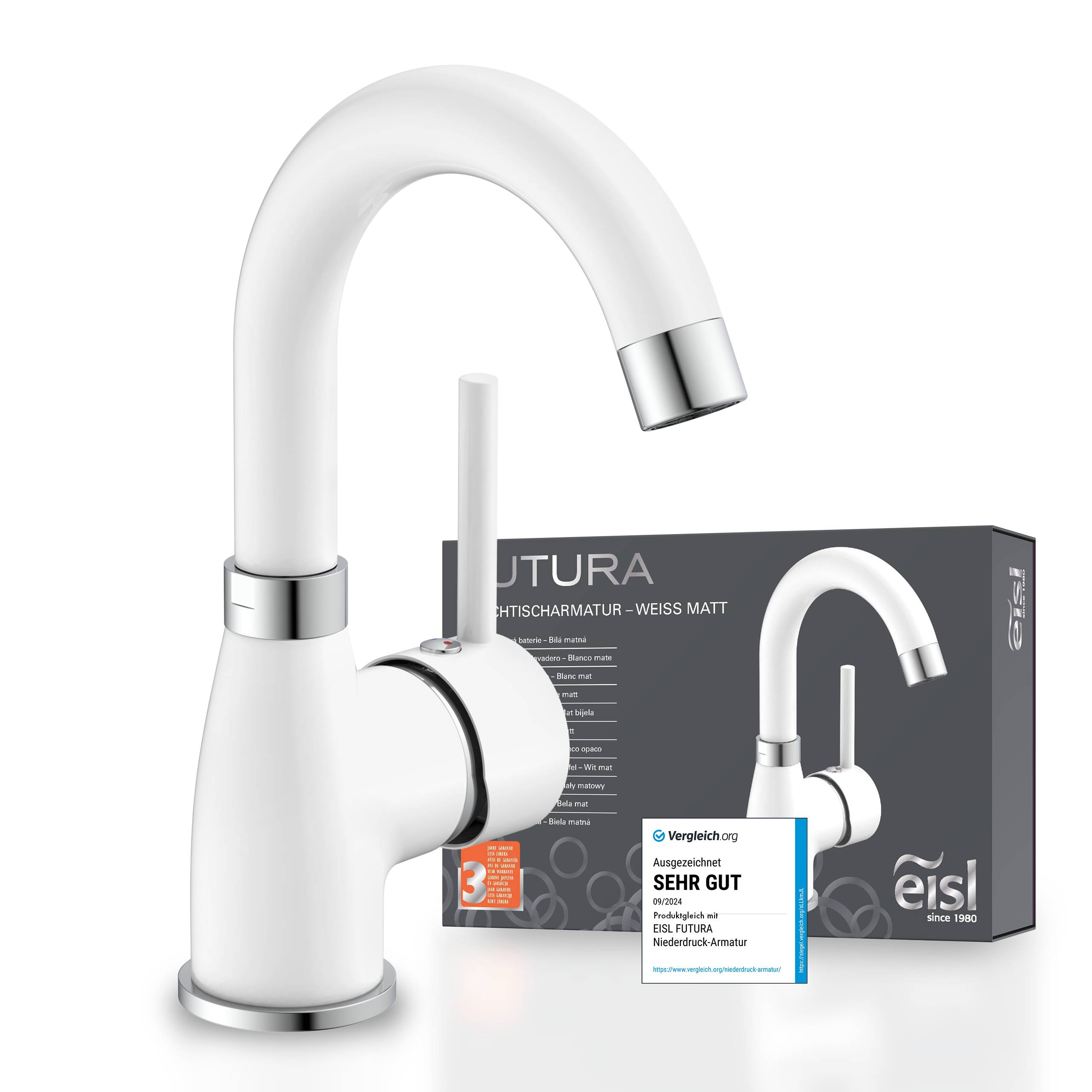 FUTURA Waschtischarmatur, Weiß matt/Chrom