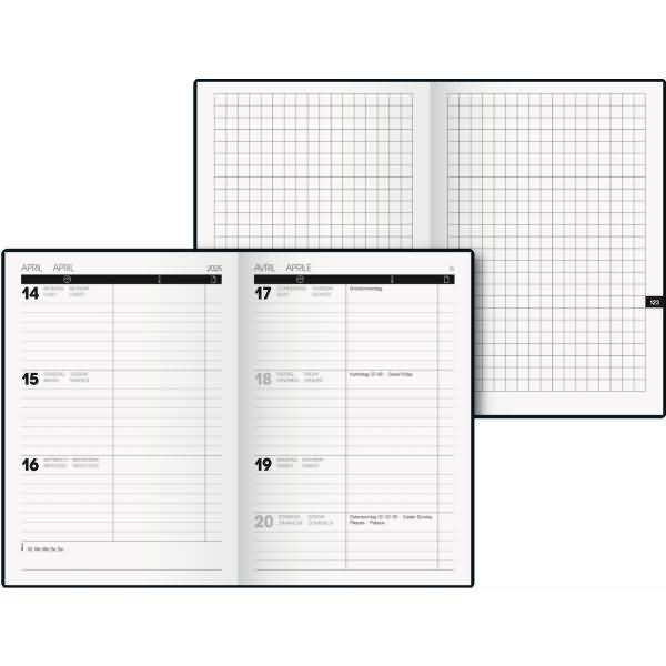 Taschenkalender 10x14cm 1 Woche/2 Seiten Kunststoff-Einband schwarz 2025