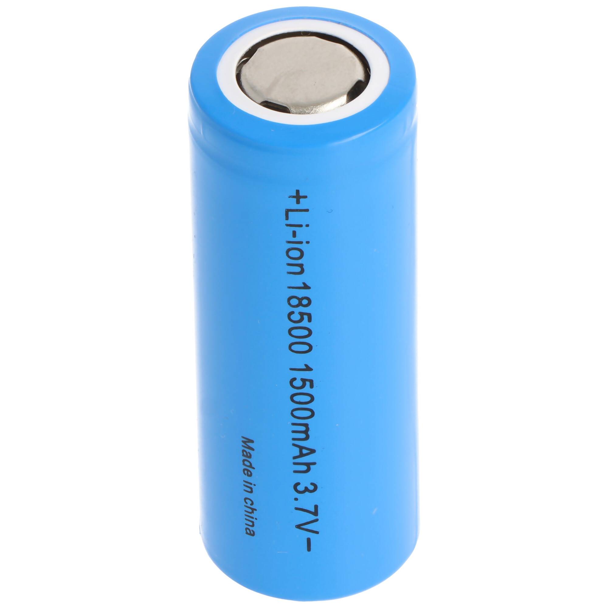 18500 Li-Ion Akku mit 3,6-3,7 Volt, 18500-A1, 1500mAh, flacher Pluspol, 48,9 x 18,3mm