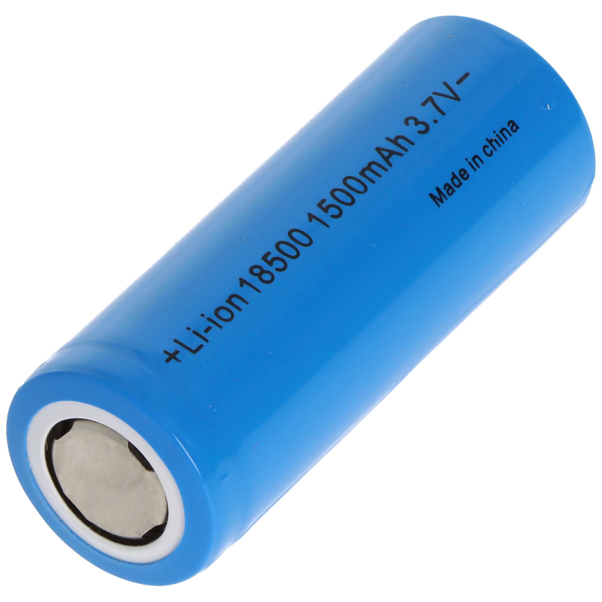 18500 Li-Ion Akku mit 3,6-3,7 Volt, 18500-A1, 1500mAh, flacher Pluspol, 48,9 x 18,3mm
