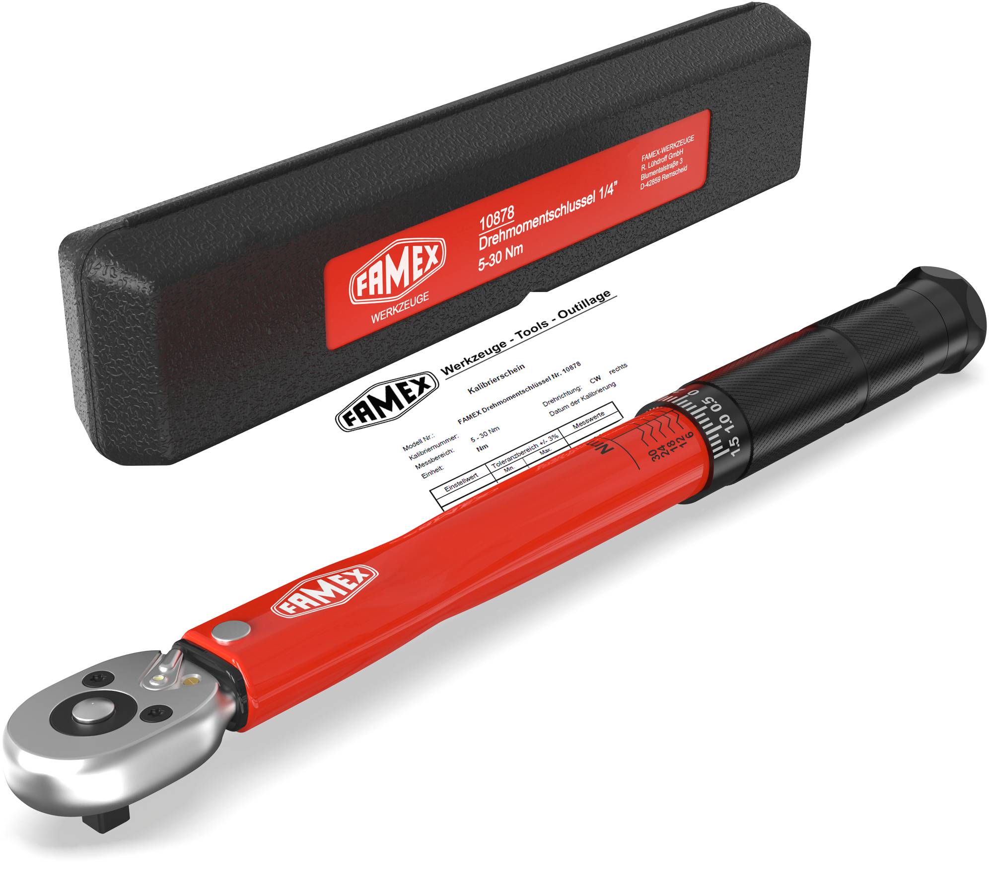 FAMEX 10878 Profi Drehmomentschlüssel 1/4 Zoll (6,3 mm) 5-30 Nm - Rechts- und Linksmessung