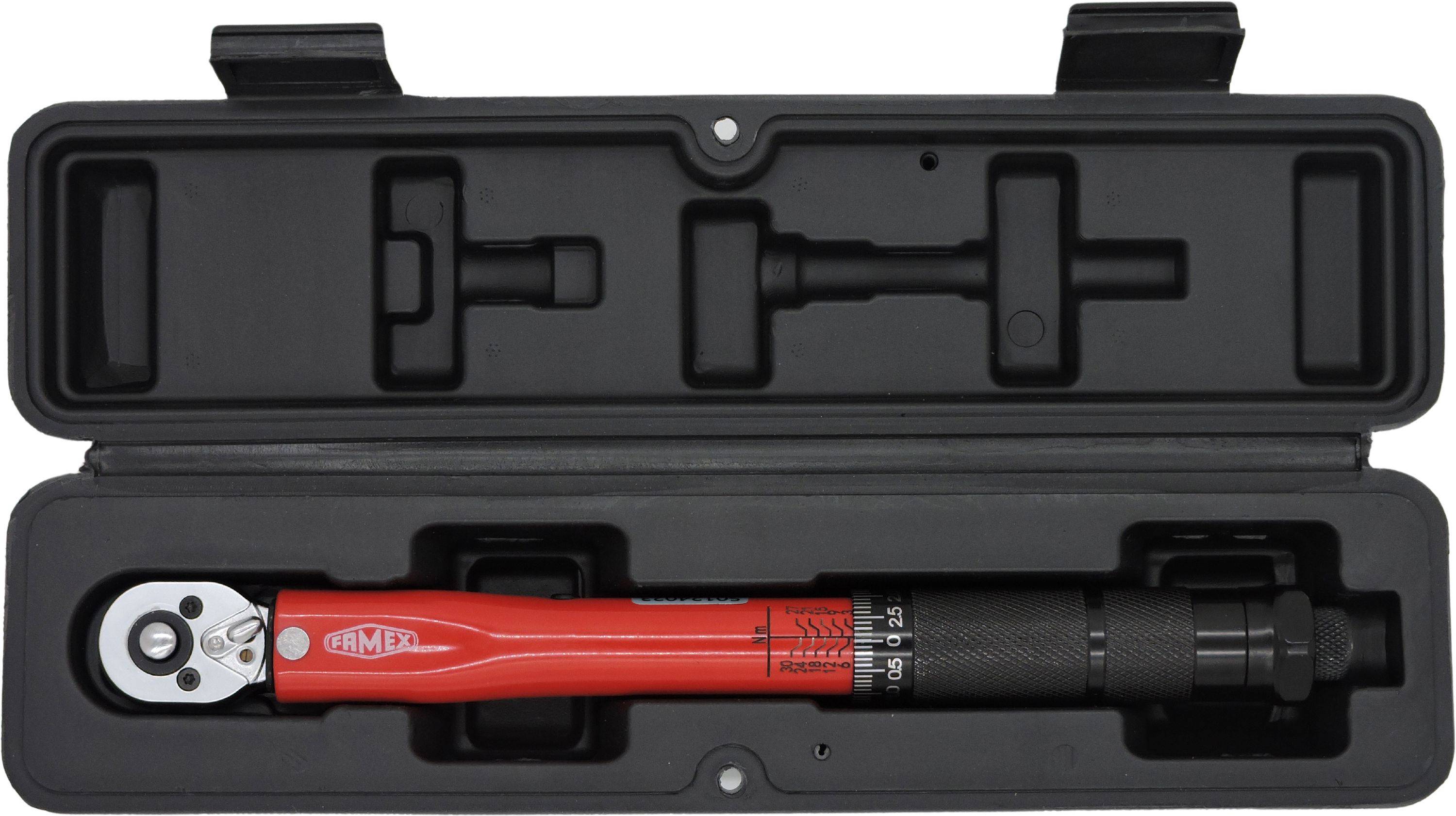 FAMEX 10878-2A Profi Drehmomentschlüssel 1/4 Zoll (6,3 mm), ±3%, 5-30 Nm - Rechts- und Linksmessung, mit Adapter