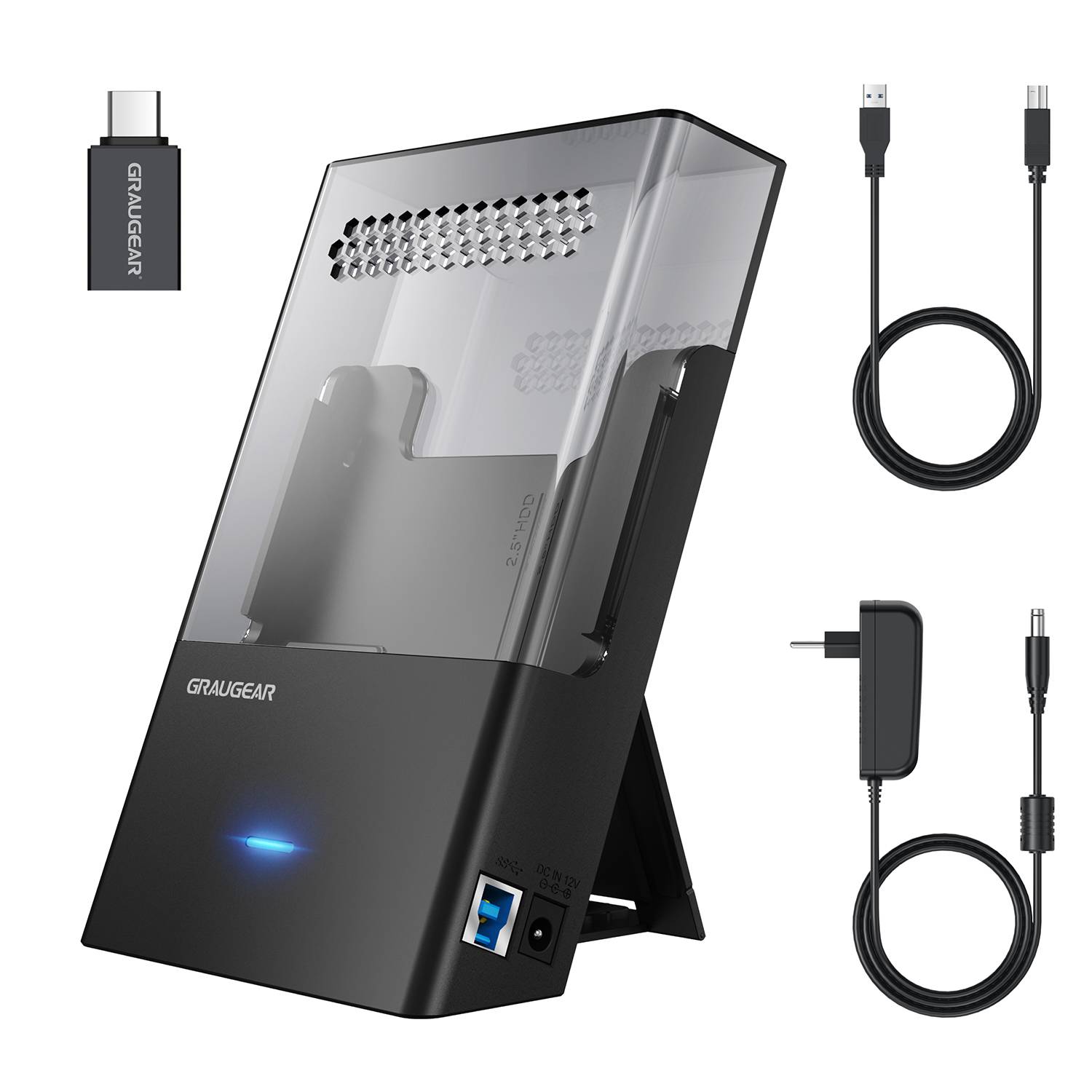 GRAUGEAR Dock-Gehäuse für 3,5/2,5 HDD/SSD, USB3.2 Gen1 Multimedia-Technik Dockingstation