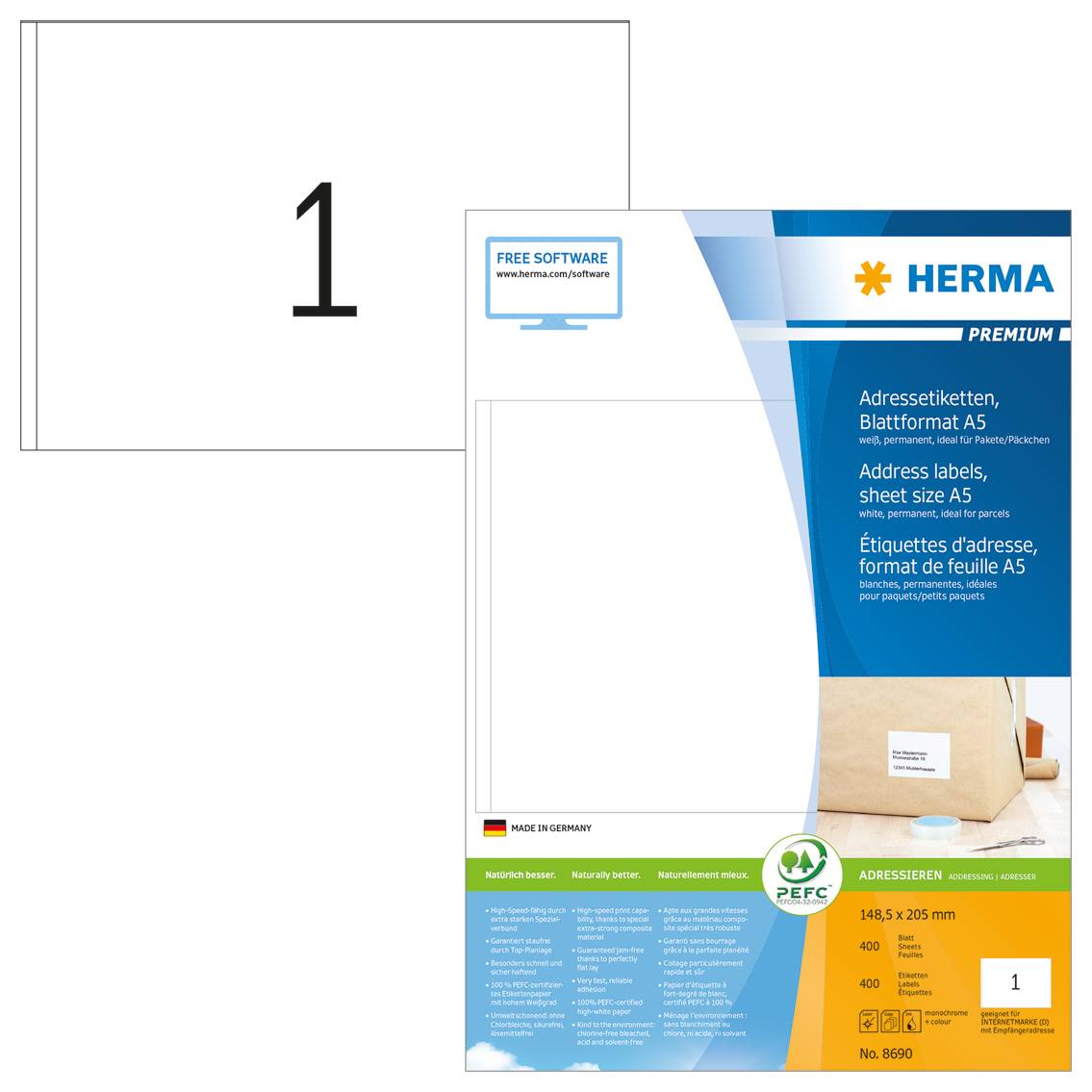 HERMA Adressetiketten A5 weiß 148,5x205 mm Papier 400 St. Multimedia-Technik Etiketten