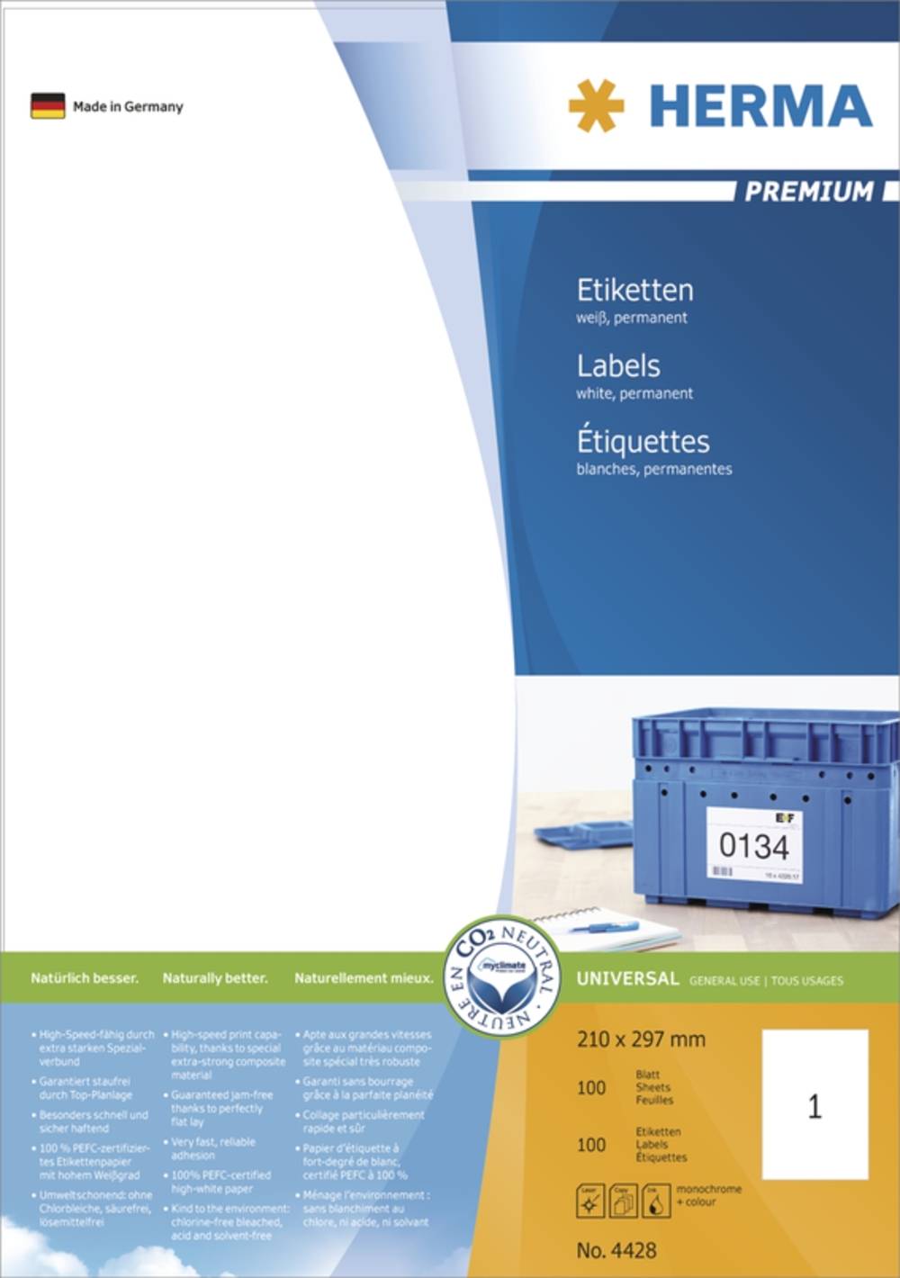 HERMA Etiketten Premium A4 weiß 210x297 mm Papier 100 St. Multimedia-Technik