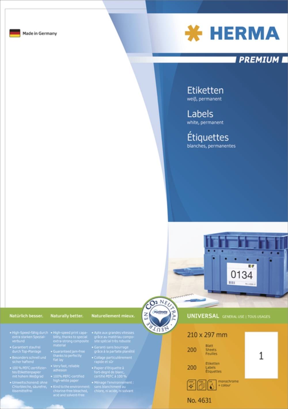 HERMA Etiketten Premium A4 weiß 210x297 mm Papier 200 St. Multimedia-Technik