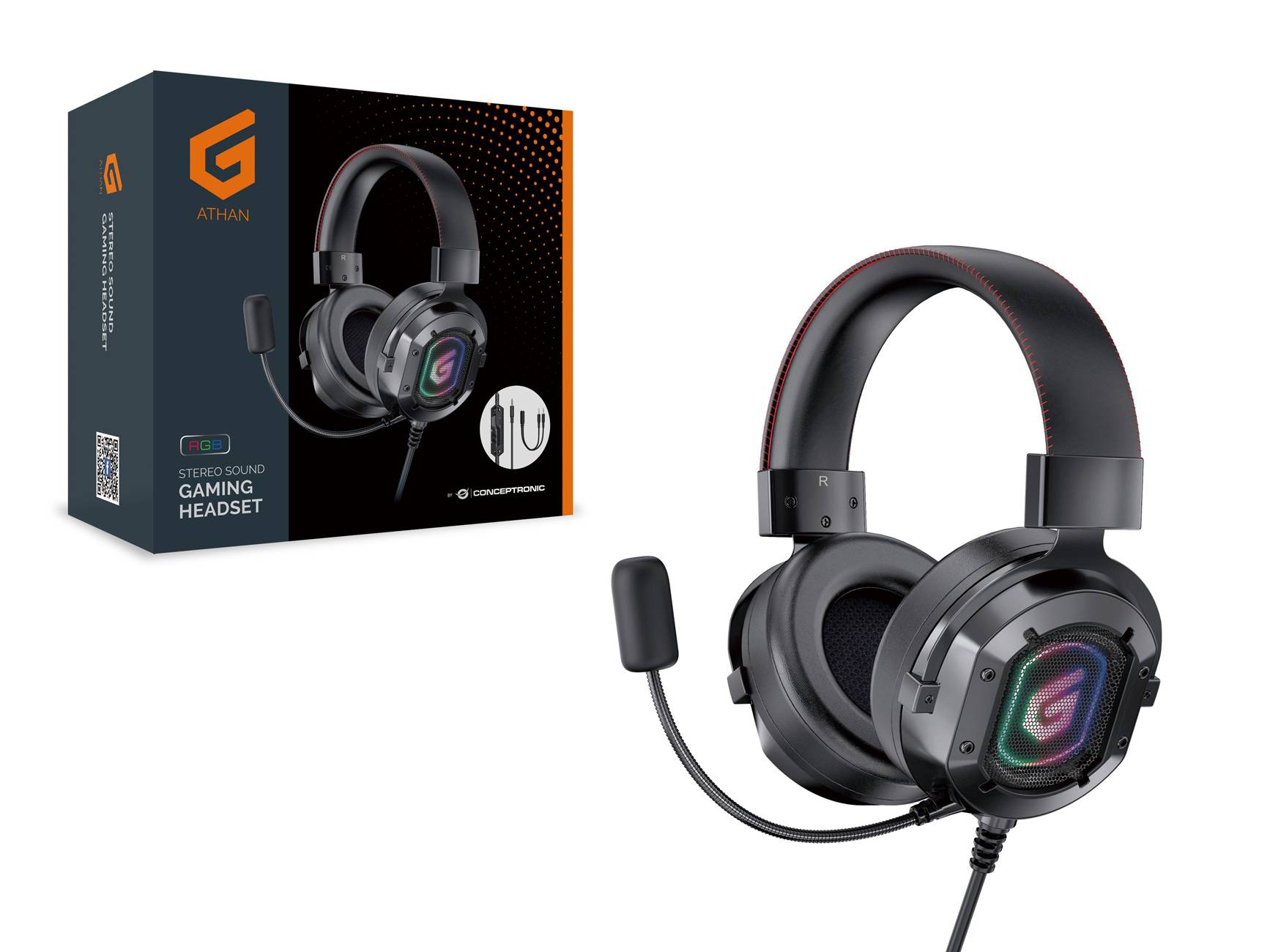 CONCEPTRONIC Headset Gaming+Split./Bedien./Mikr/RGB 2.20m sw Eingabe / Ausgabe Kopfhörer & Headsets