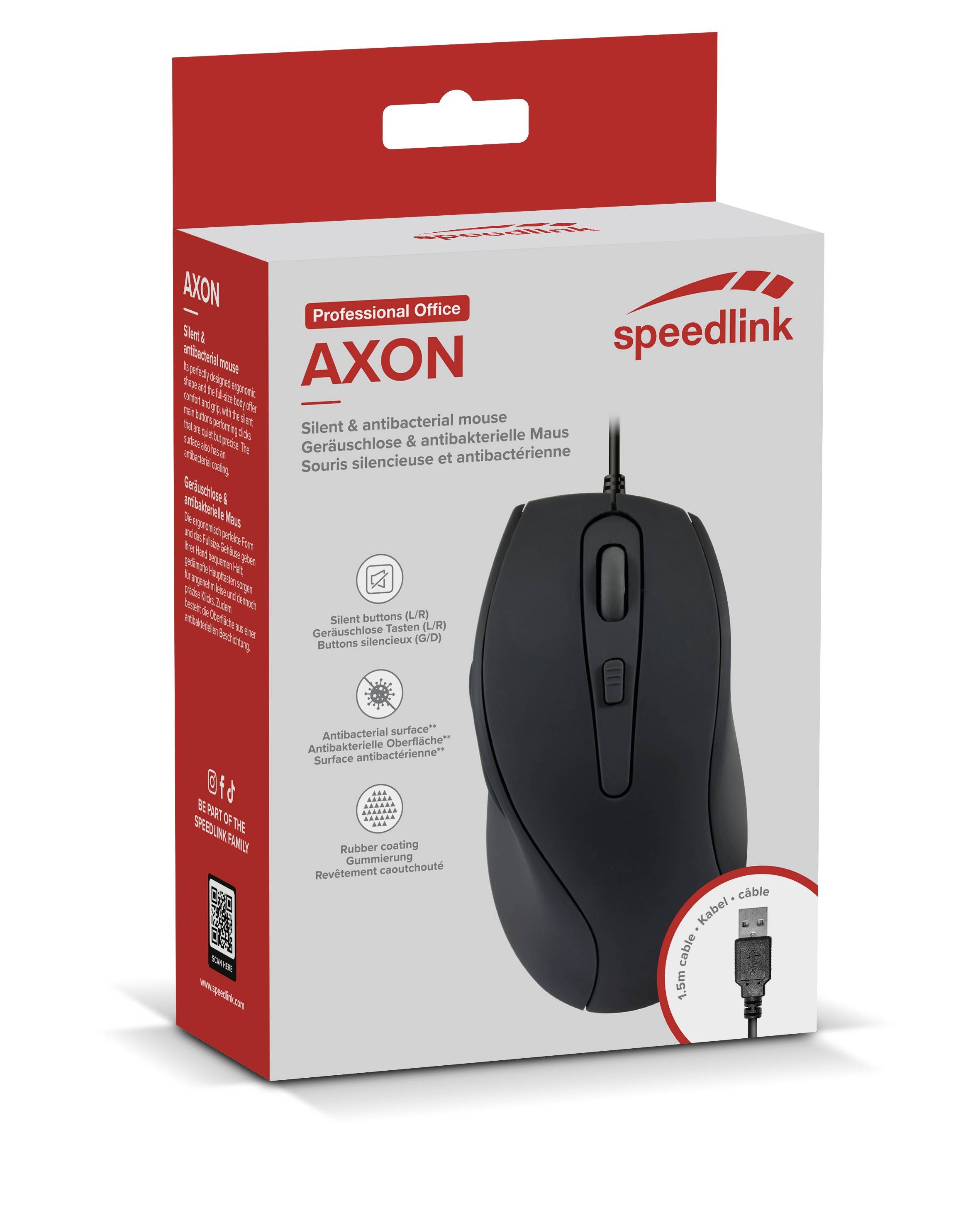 Speedlink Maus AXON, Leise & Antibakteriell, USB, schwarz retail Eingabe / Ausgabe Mäuse &