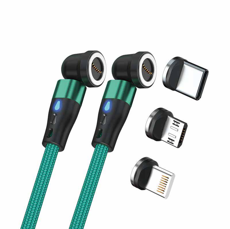RealPower Magentic cable,1m 2x magnetisch,grün mit Adaptern Multimedia-Technik Ladegerät