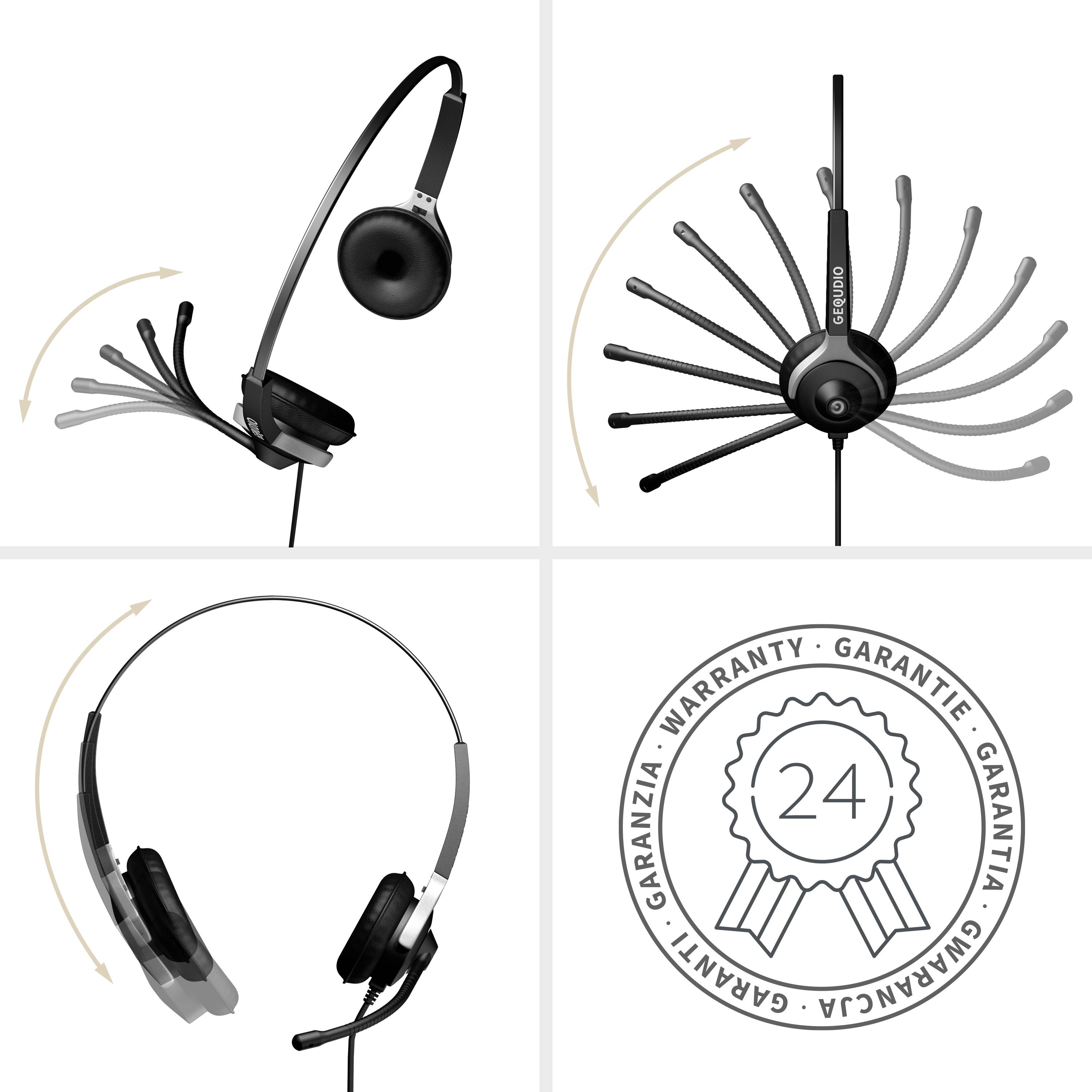 GEQUDIO Headset 2-Ohr für Mitel,Aastra,Poly,Gigaset-RJ Kabel Eingabe / Ausgabe Kopfhörer &
