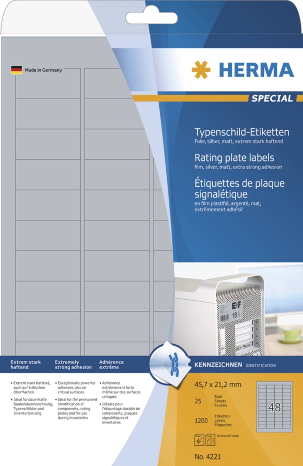 HERMA Typenschildetiketten A4 45,7x21,2 mm Folie 1200 St. Multimedia-Technik Etiketten