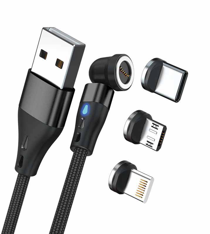 RealPower Magnetic cable 3 Amp,2m,schwarz mit Adaptern Multimedia-Technik Ladegerät