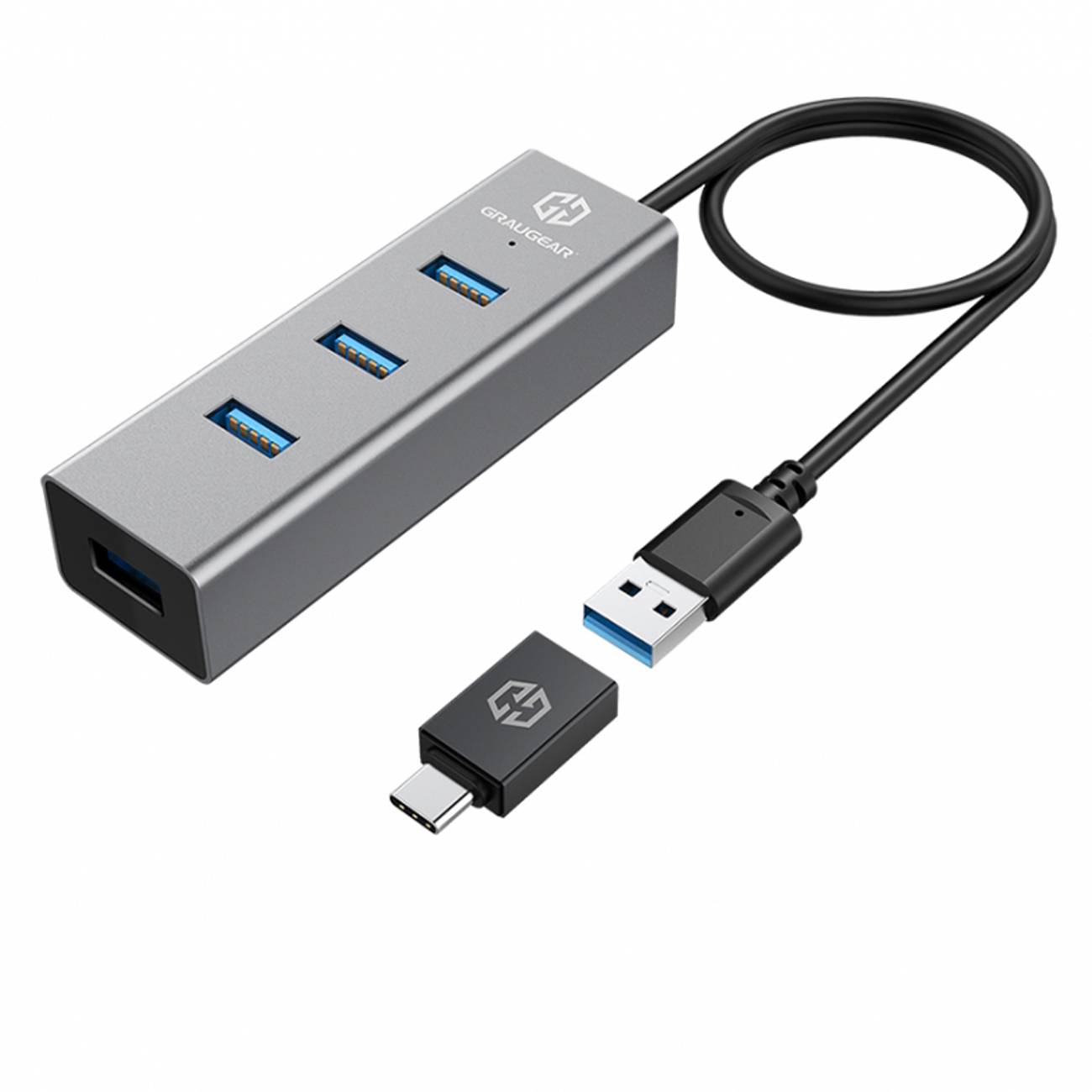 GRAUGEAR 4-Port USB HUB 3.0 USB-A inkl. USB-C Adapter retail Multimedia-Technik HUBs