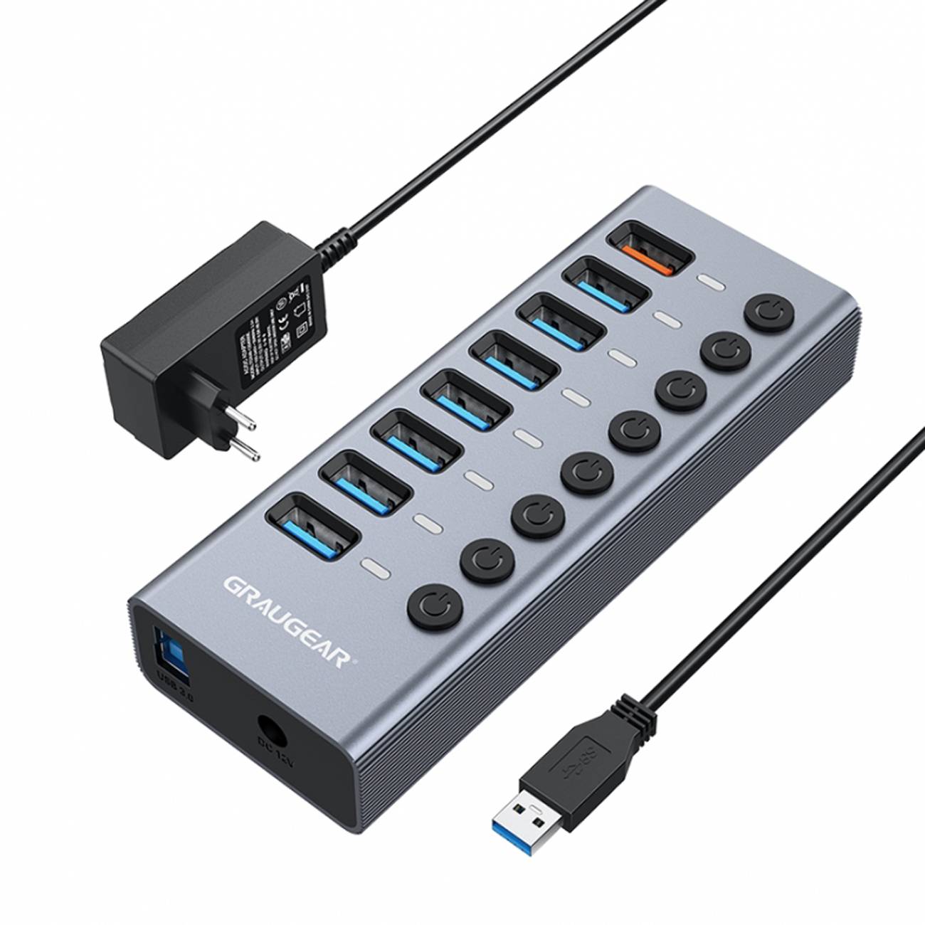 GRAUGEAR 7-Port USB HUB 3.0 USB-A + 1 USB Schnelllader retail Multimedia-Technik HUBs