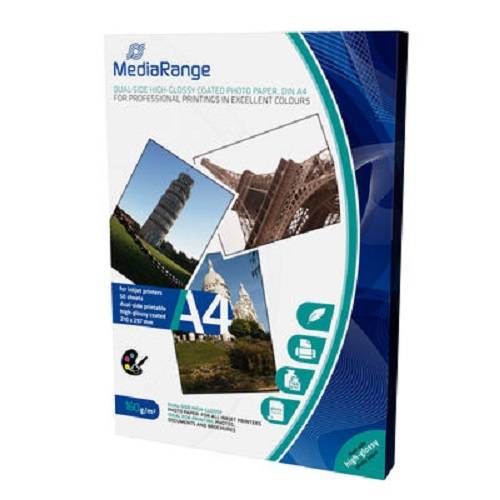 MediaRange Foto Papier hochglänzend A4 160g 50 Blatt Dual Multimedia-Technik