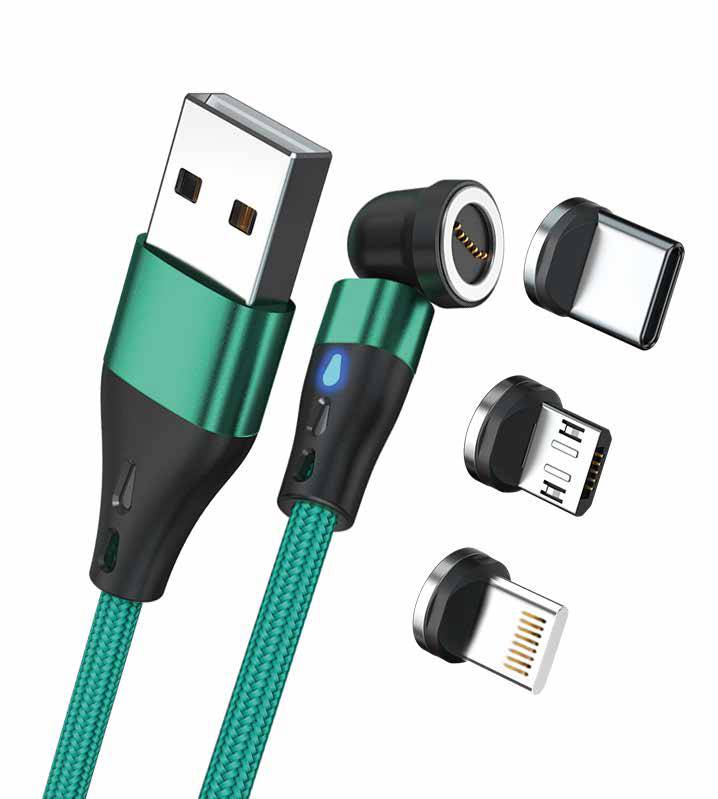 RealPower Magnetic cable 3 Amp,2m,grün mit Adaptern Multimedia-Technik Ladegerät