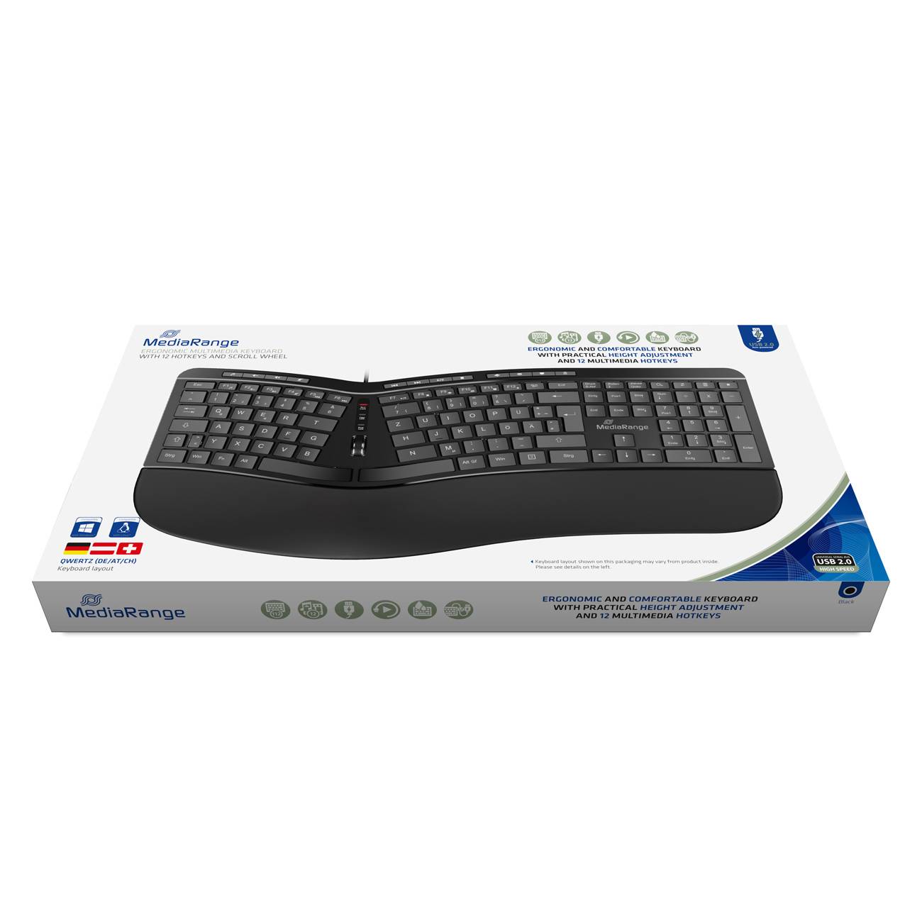 MediaRange ergon. Multimedia-Tastatur 124 Ta. Scr-Rad schw. Eingabe / Ausgabe Mäuse & Tastaturen