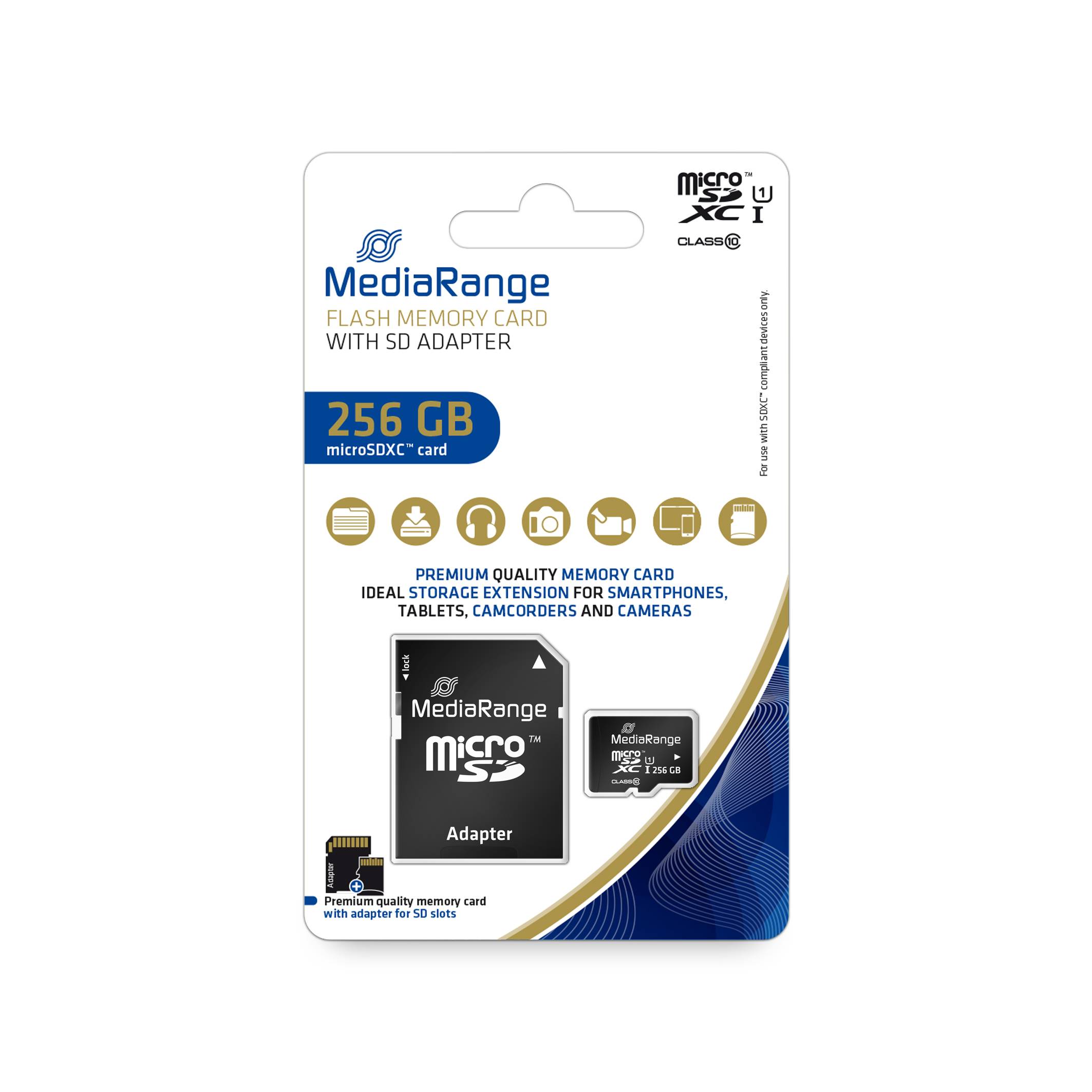 MediaRange SD MicroSD Card 256GB UHS-1 Cl.10 inkl. Adapter Multimedia-Technik Micro SD Karten