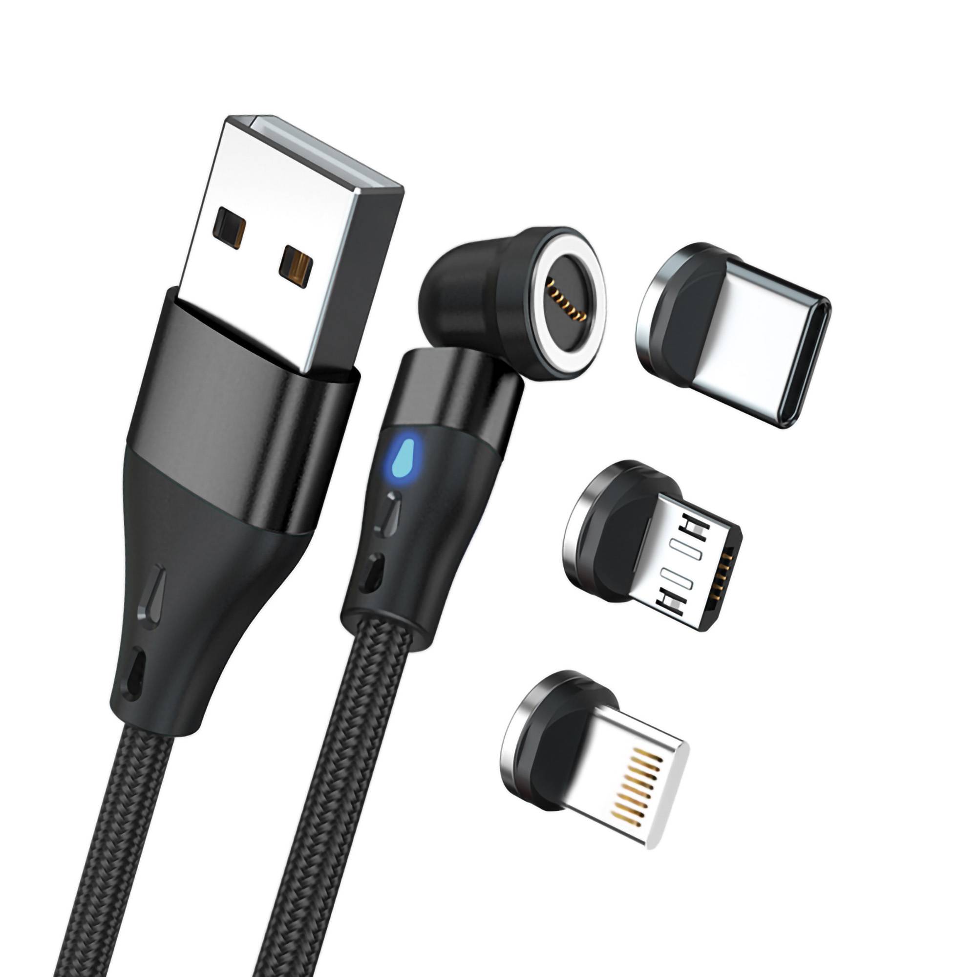 RealPower Magnetic cable 3 Amp,20cm,schwarz mit Adaptern Multimedia-Technik Ladegerät