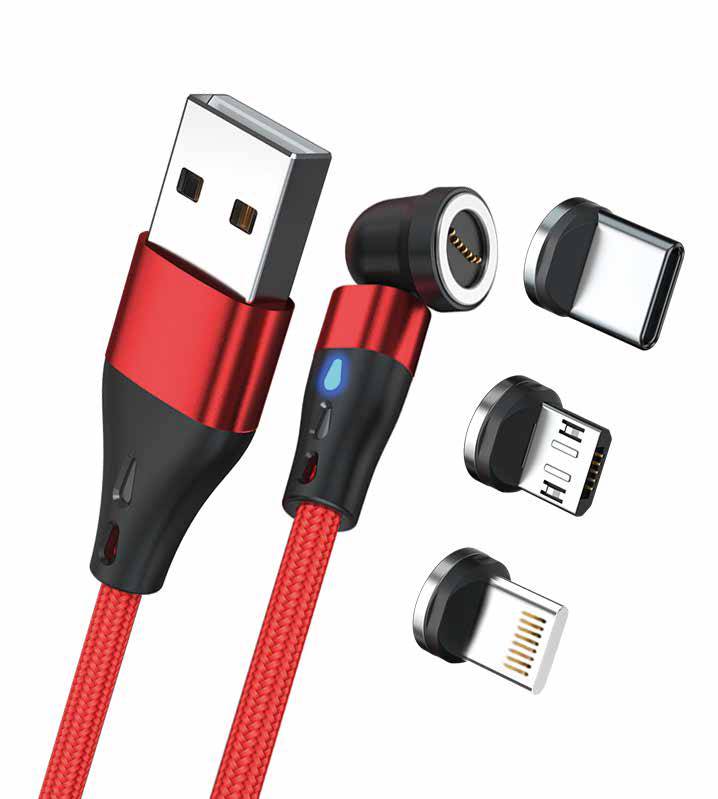 RealPower Magnetic cable 3 Amp,2m,rot mit Adaptern Multimedia-Technik Ladegerät