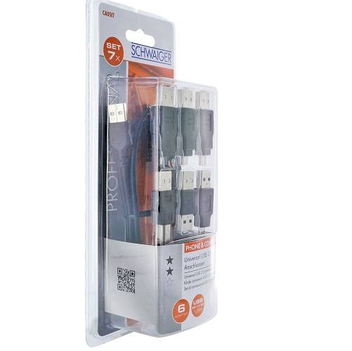 Schwaiger USB Universalanschluss Set 6 Adapter/Länge: 1,5 m Adapter / Konverter USB