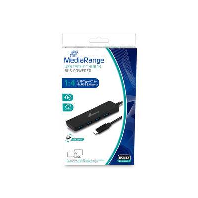 MediaRange USB 3.0 HUB 1:4 Type-C auf USB bus-powered sw Multimedia-Technik HUBs