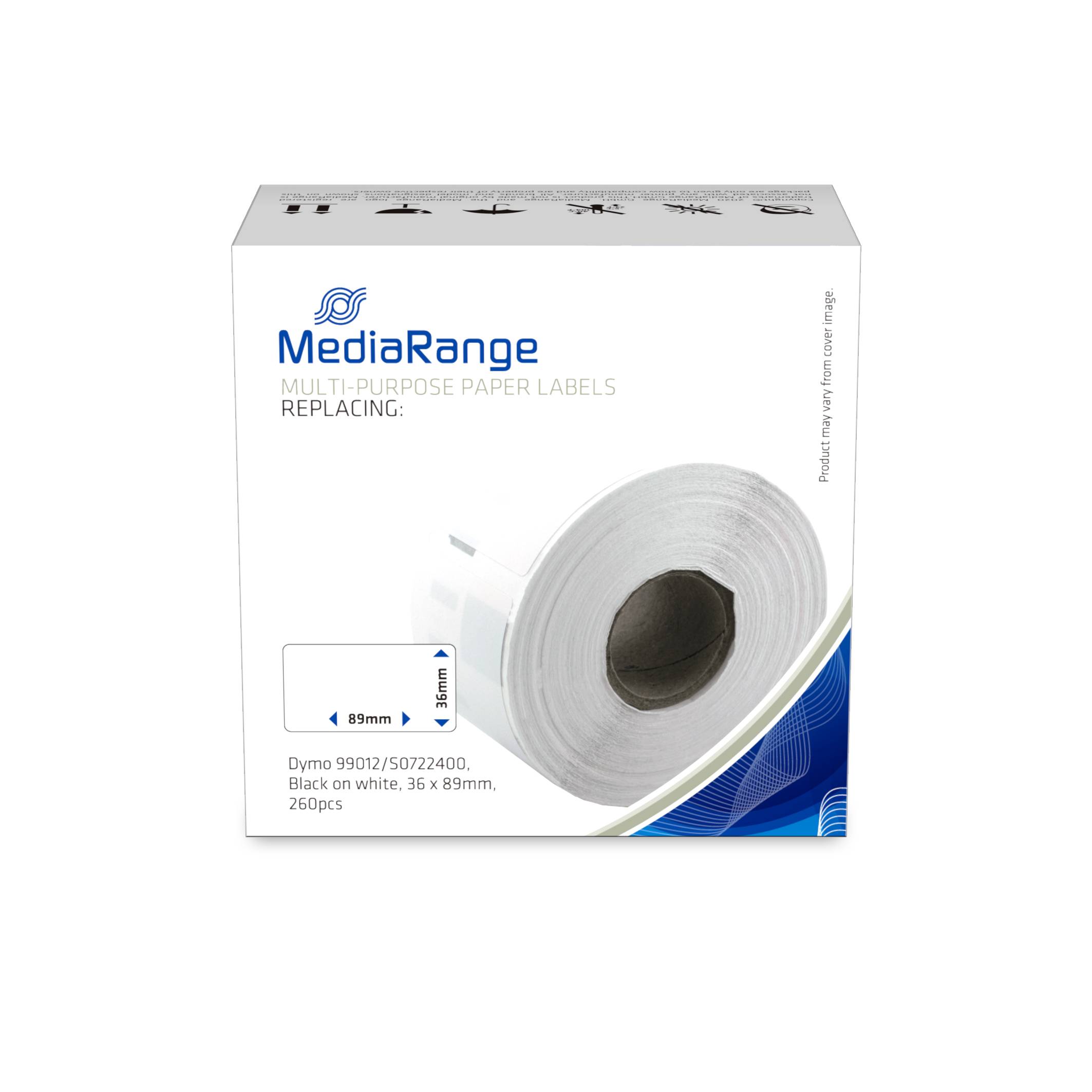 MediaRange Papieretiketten komp. Dymo 36x89mm 260 Stk. sw/ws Multimedia-Technik Etiketten