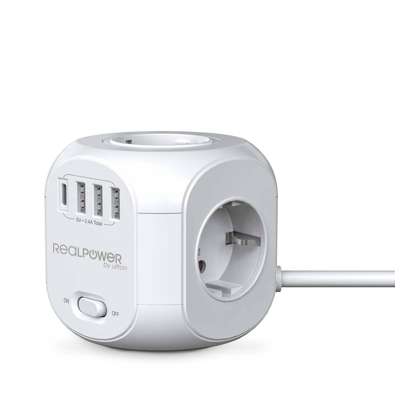 RealPower Steckdosenwürfel PowerBox 431 + 3xUSB-A / 1xUSB-C Multimedia-Technik Steckdosenleisten