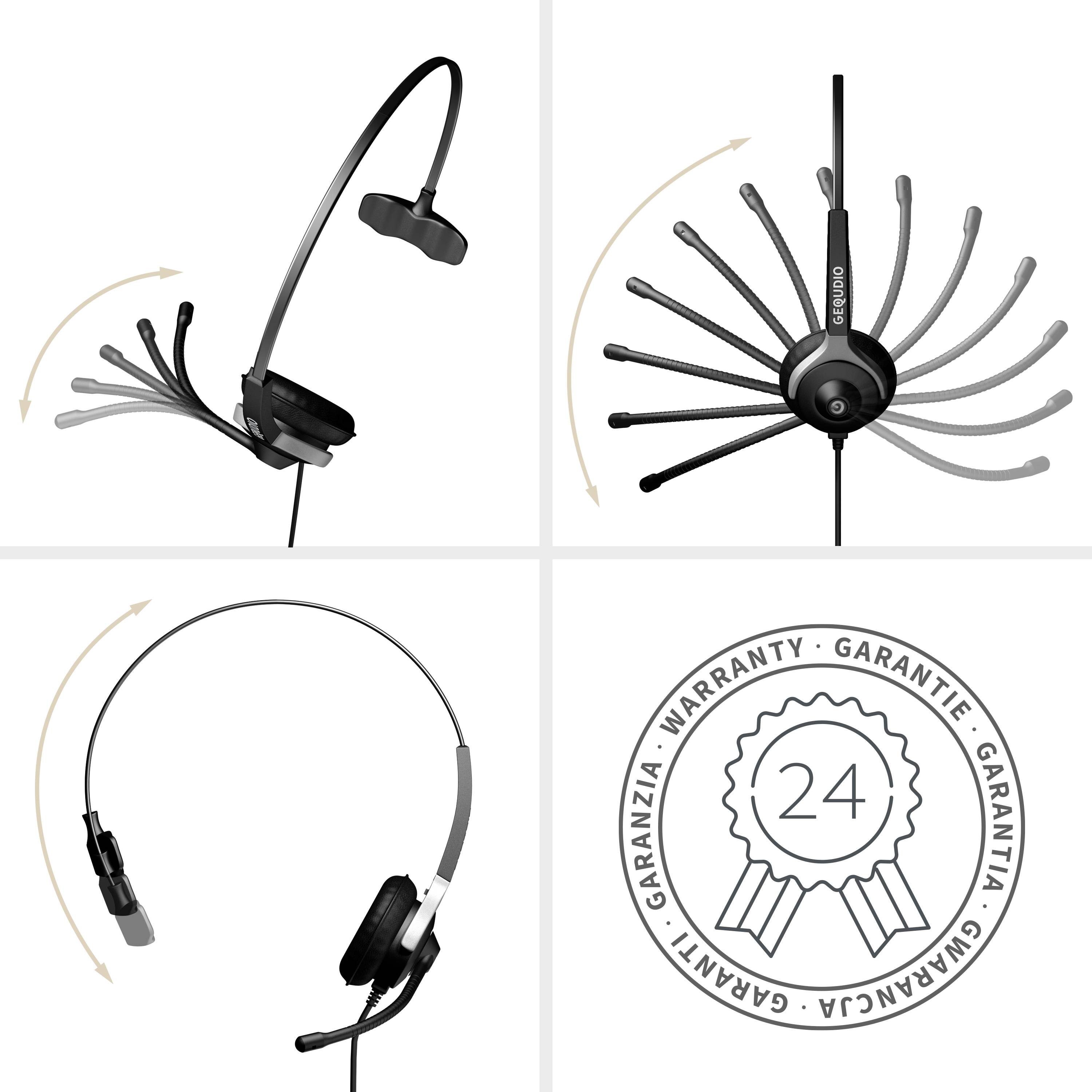GEQUDIO Headset 1-Ohr für Unify mit Kabel Eingabe / Ausgabe Kopfhörer & Headsets