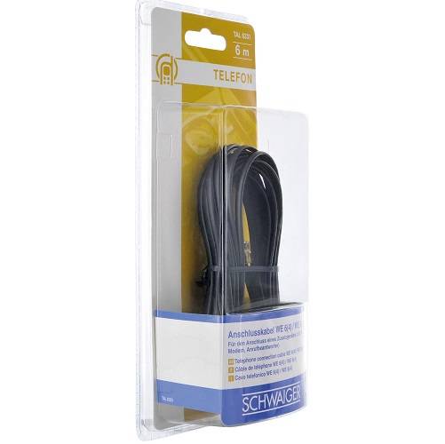 Schwaiger TAE Kabel RJ11 -> 6P4C 6m Schwarz flach Multimedia-Technik Telefonzubehör