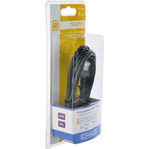Schwaiger DSL-Kabel RJ12 6P2C -> TAE-F 6P4C 6m Schwarz Multimedia-Technik Netzwerkzubehör
