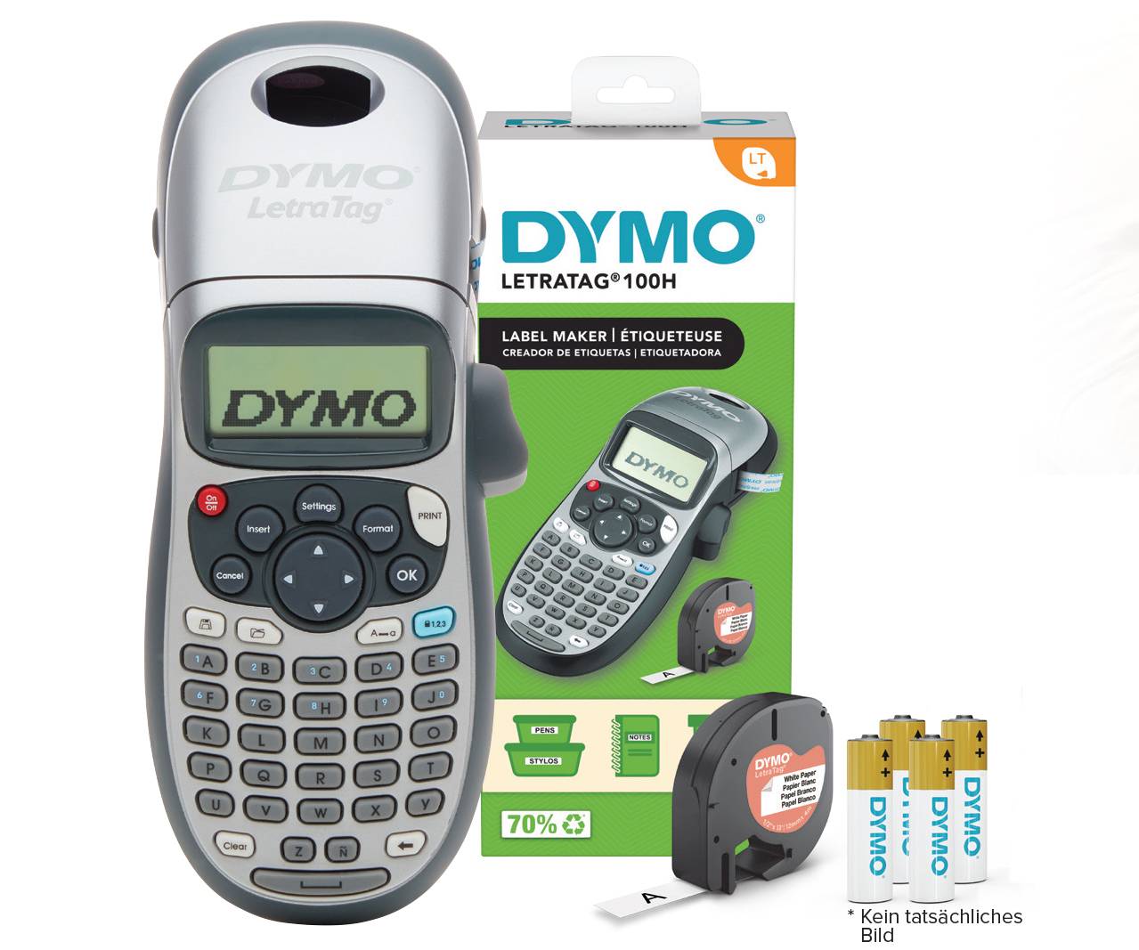 DYMO LetraTag LT-100H SILVER Handgerät 4xAA Batter. ABC-Tast Multimedia-Technik Etikettendrucker