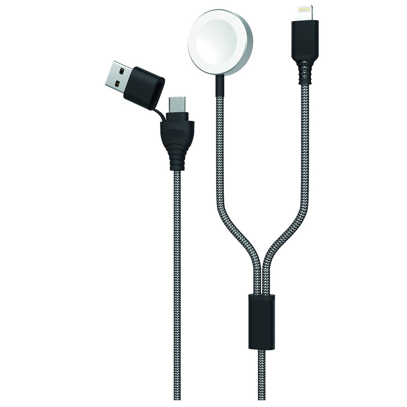 2GO 2in1 Ladekabel USB-A/USB-C f. Watch & Smartphone 1,8m sw Multimedia-Technik
