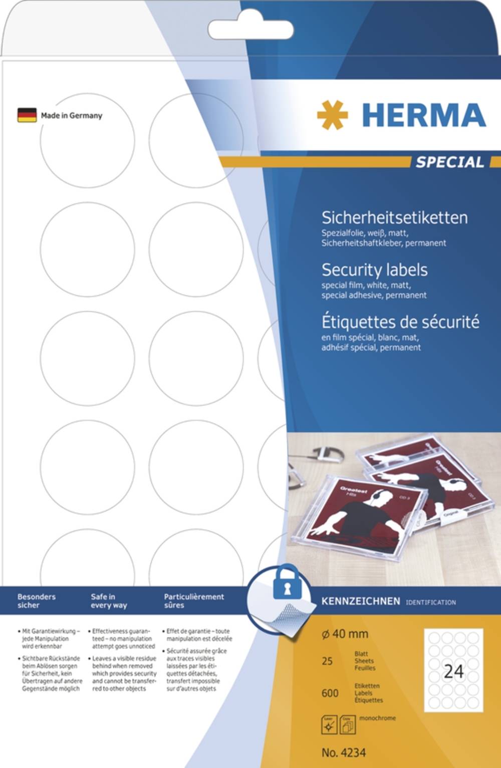 HERMA Sicherheitsetiketten weiß 40 mm rund Folie 600 St. Multimedia-Technik Etiketten