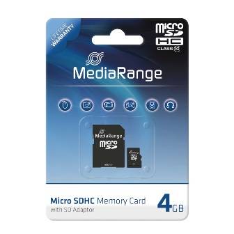 MediaRange SD MicroSD Card 4GB SD CL.10 inkl. Adapter Multimedia-Technik Micro SD Karten