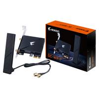 Kabelloses PCIe-Adapter mit zwei Antennen, Antennenkabel und Einzelhandelbox mit der Bezeichnung „DC-WIFI7