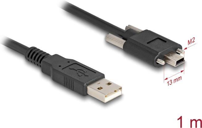 Delock USB 2.0 Kabel Typ-A Stecker zu Typ Mini-B mit Schraubenabstand 13 mm 1 m
